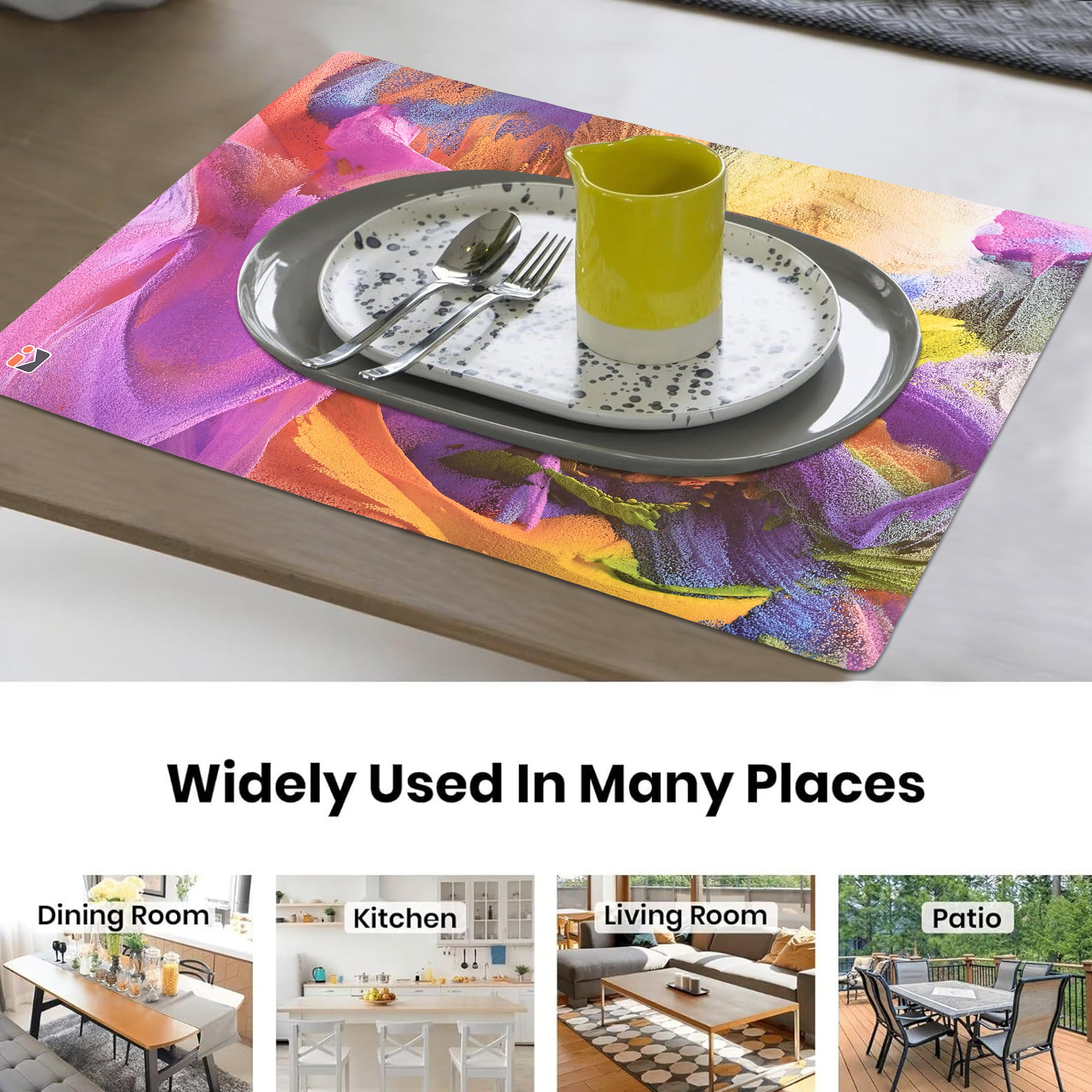 Kuber Industries 6 Pcs Set Wipeable  Reusable PVC Placemats for Dining Table  Food Mats  Dining Table Accessories for Home Bedroom  Kitchen  Abstract - Multicolour