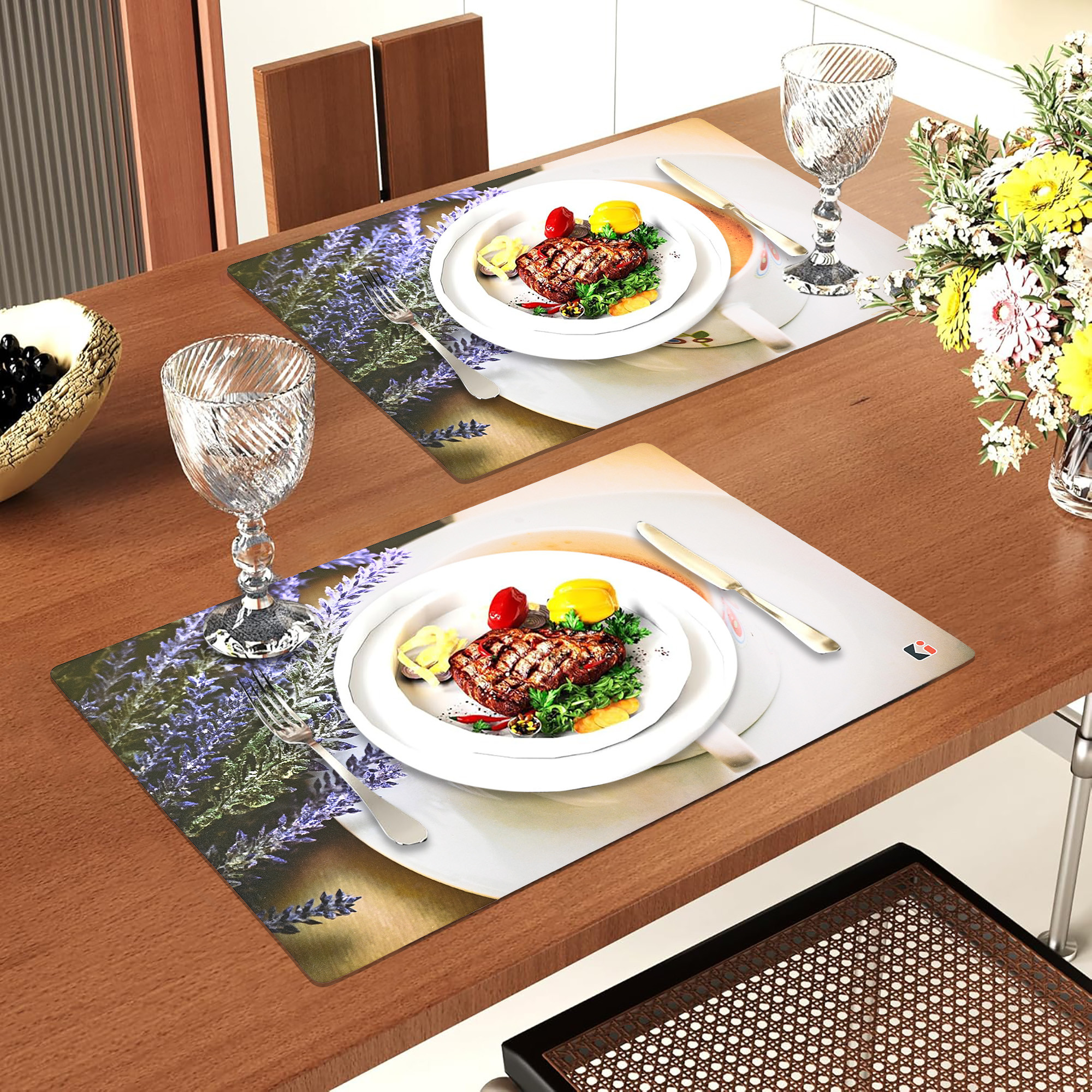 Kuber Industries 6 Pcs Set Wipeable  Reusable PVC Placemats for Dining Table  Food Mats  Dining Table Accessories for Home Bedroom  Kitchen  Cup Print - White