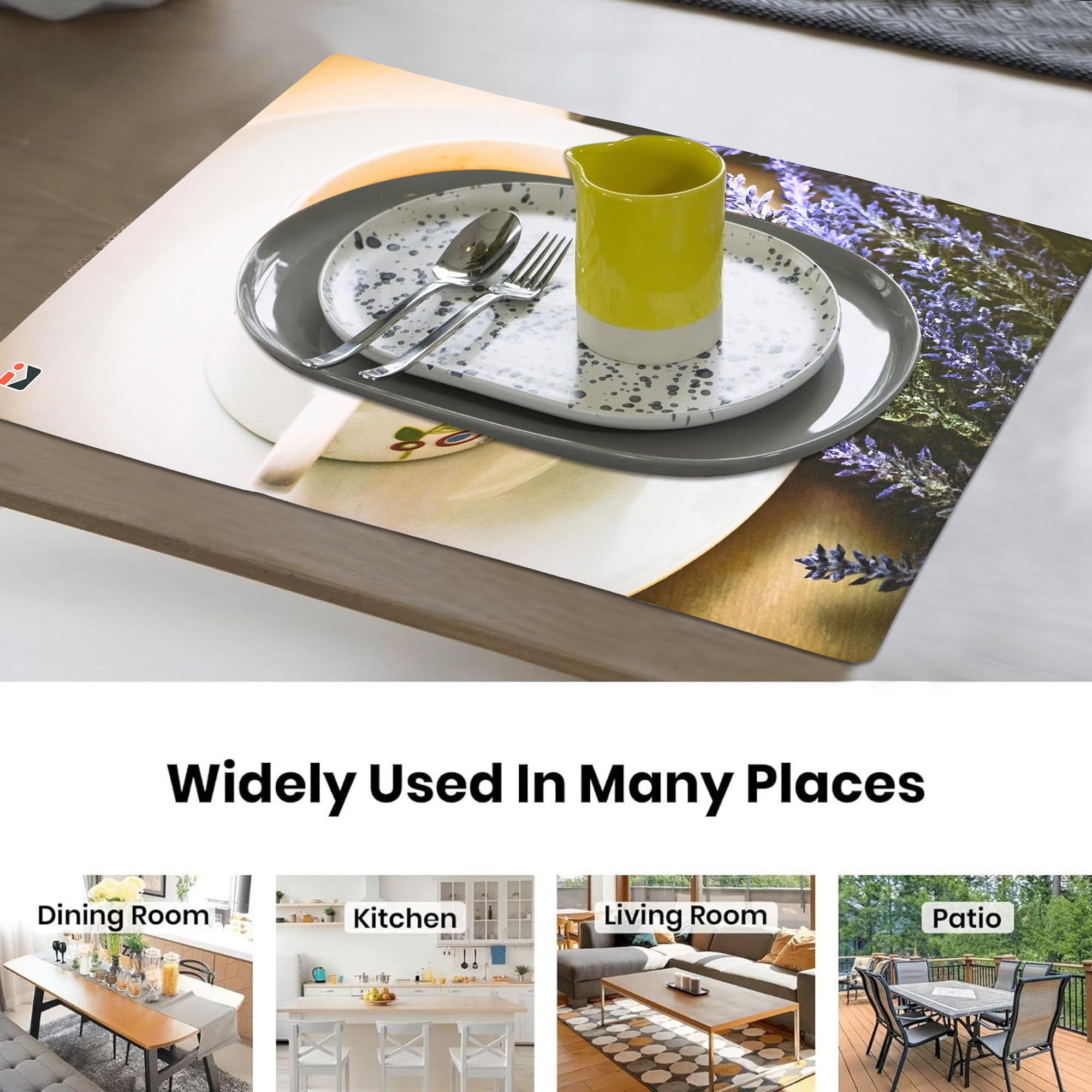 Kuber Industries 6 Pcs Set Wipeable  Reusable PVC Placemats for Dining Table  Food Mats  Dining Table Accessories for Home Bedroom  Kitchen  Cup Print - White