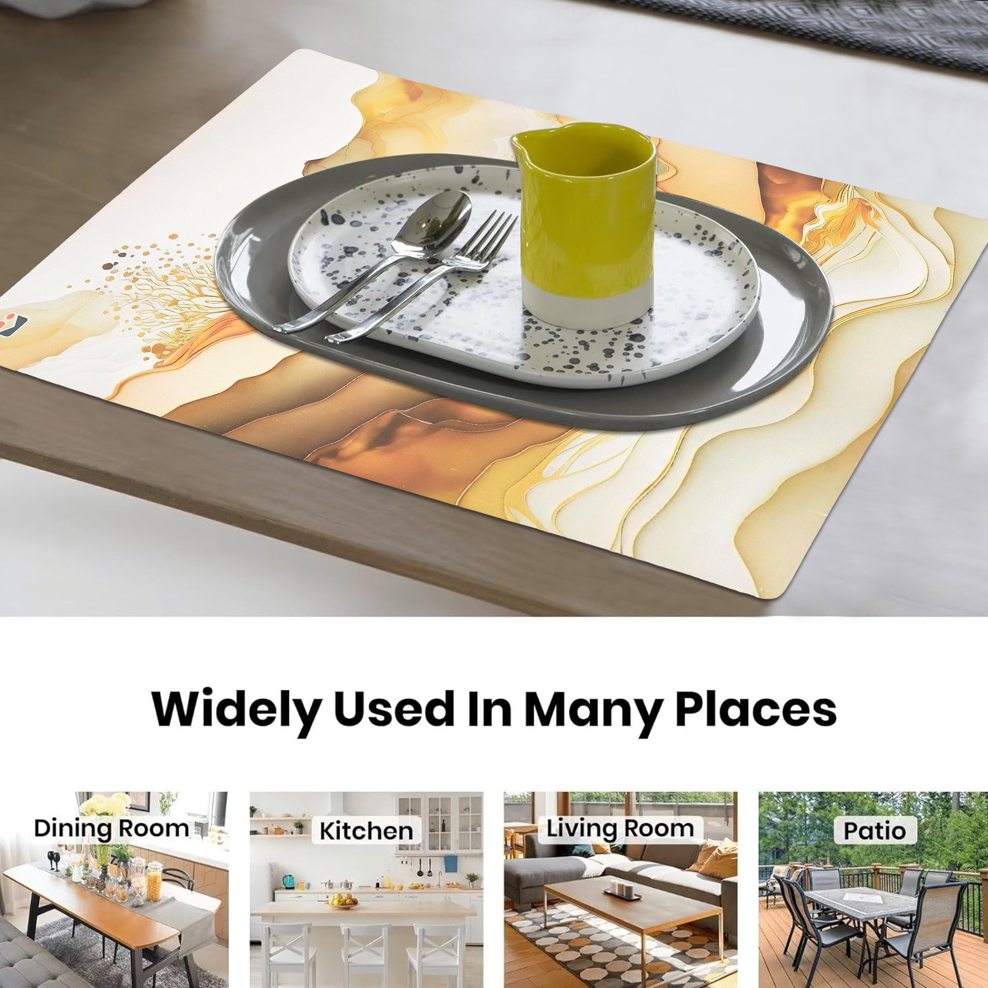 Kuber Industries 6 Pcs Set Wipeable  Reusable PVC Placemats for Dining Table  Food Mats  Dining Table Accessories for Home Bedroom  Kitchen  Marble Print - Cream  Gold