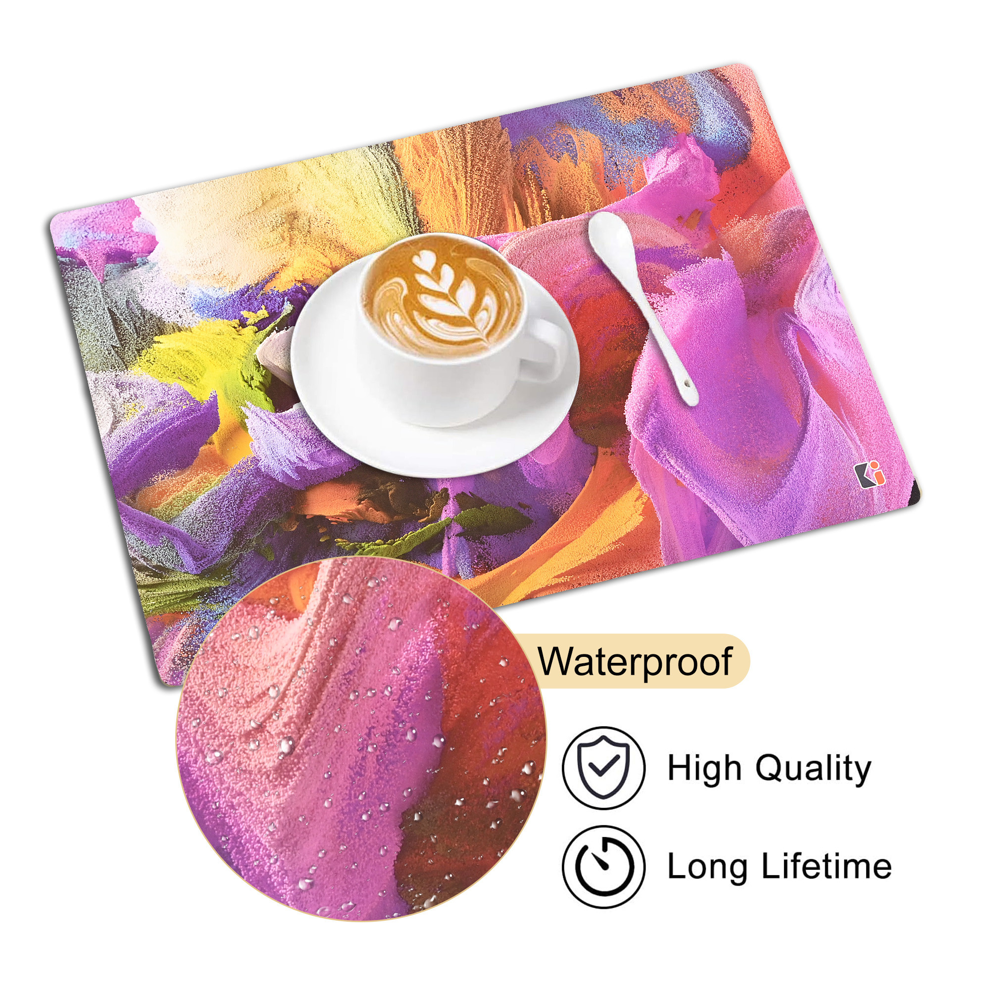 Kuber Industries 6 Pcs Set Wipeable  Reusable PVC Placemats for Dining Table  Food Mats  Dining Table Accessories for Home Bedroom  Kitchen  Abstract - Multicolour