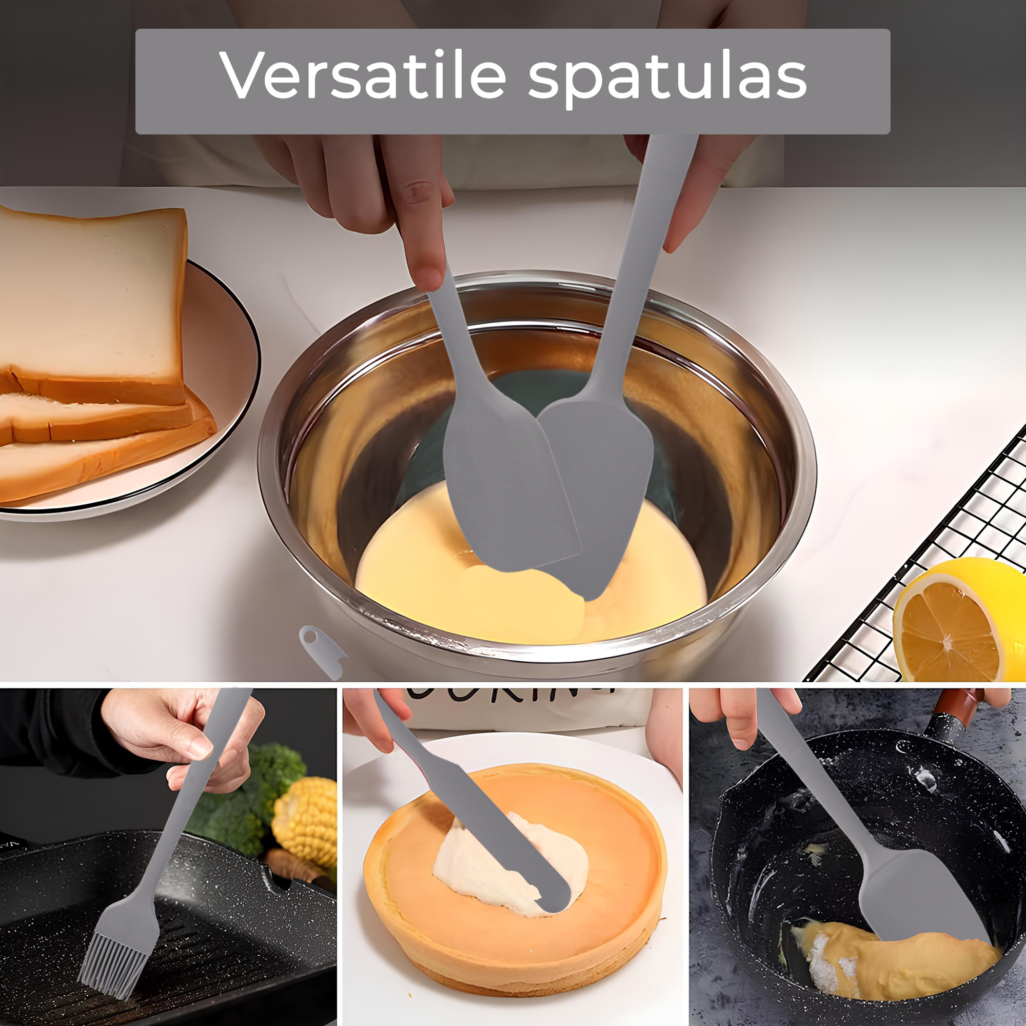 Kuber Industries 6 Pcs Silicone Nonstick Spatula Set  Heat Resistant Spatula for Kitchen  Kitchen Accessories Items for Cooking Baking  Mixing  HW-3-GRY  Grey