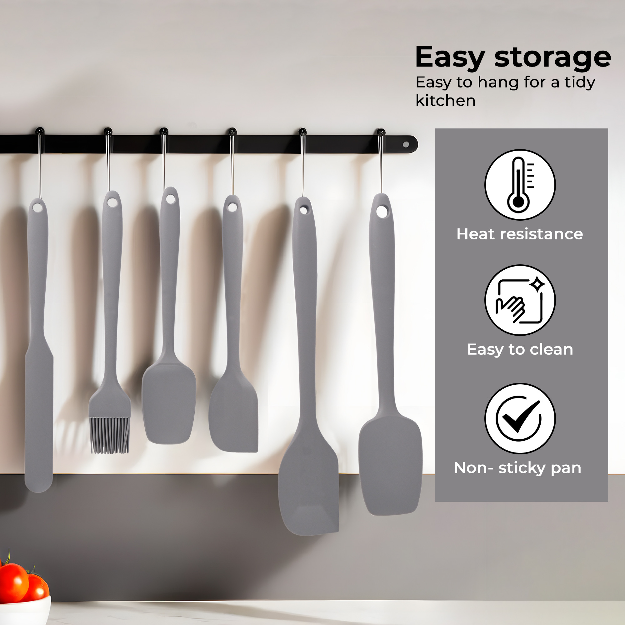 Kuber Industries 6 Pcs Silicone Nonstick Spatula Set  Heat Resistant Spatula for Kitchen  Kitchen Accessories Items for Cooking Baking  Mixing  HW-3-GRY  Grey