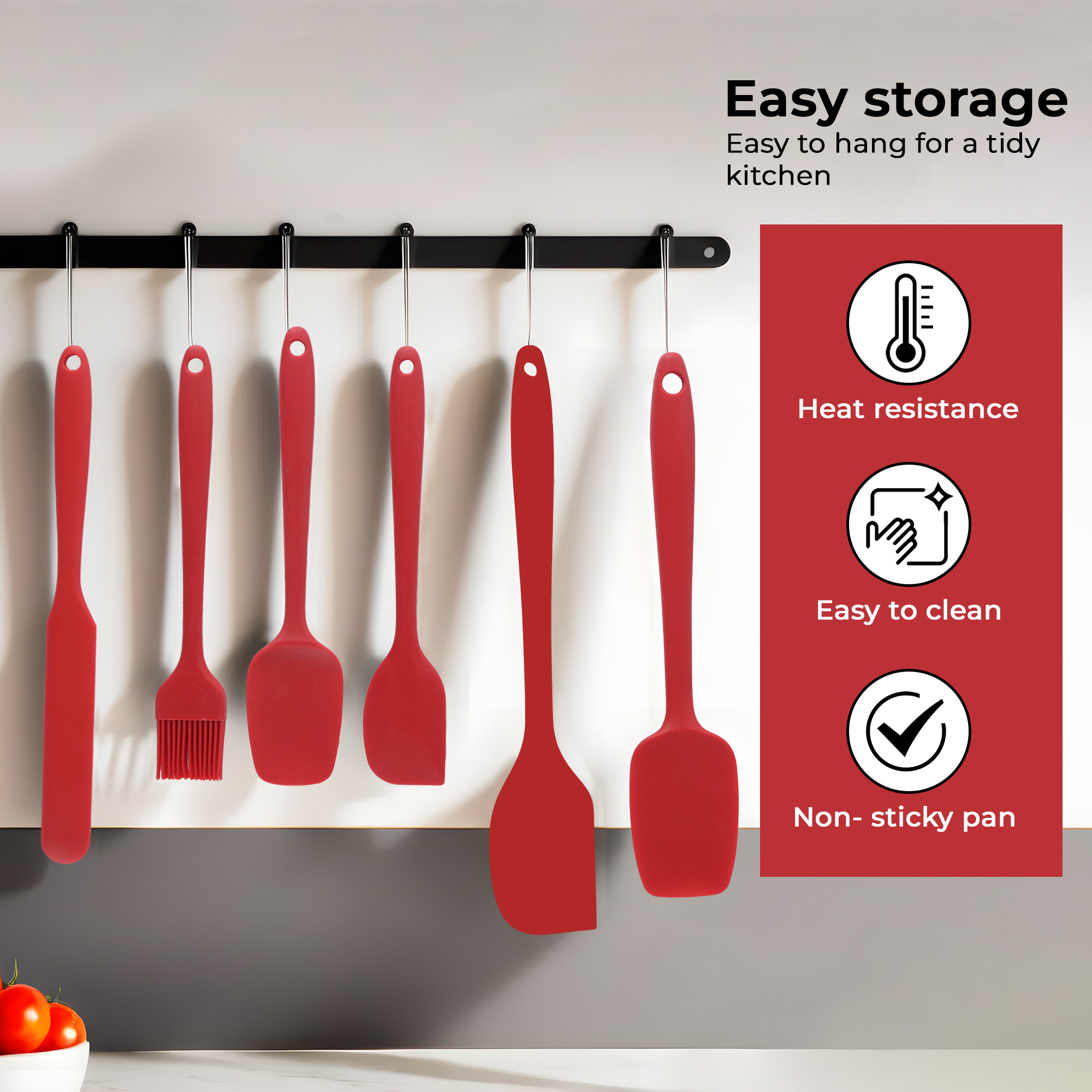 Kuber Industries 6 Pcs Silicone Nonstick Spatula Set  Heat Resistant Spatula for Kitchen  Kitchen Accessories Items for Cooking Baking  Mixing  HW-3-RD  Red