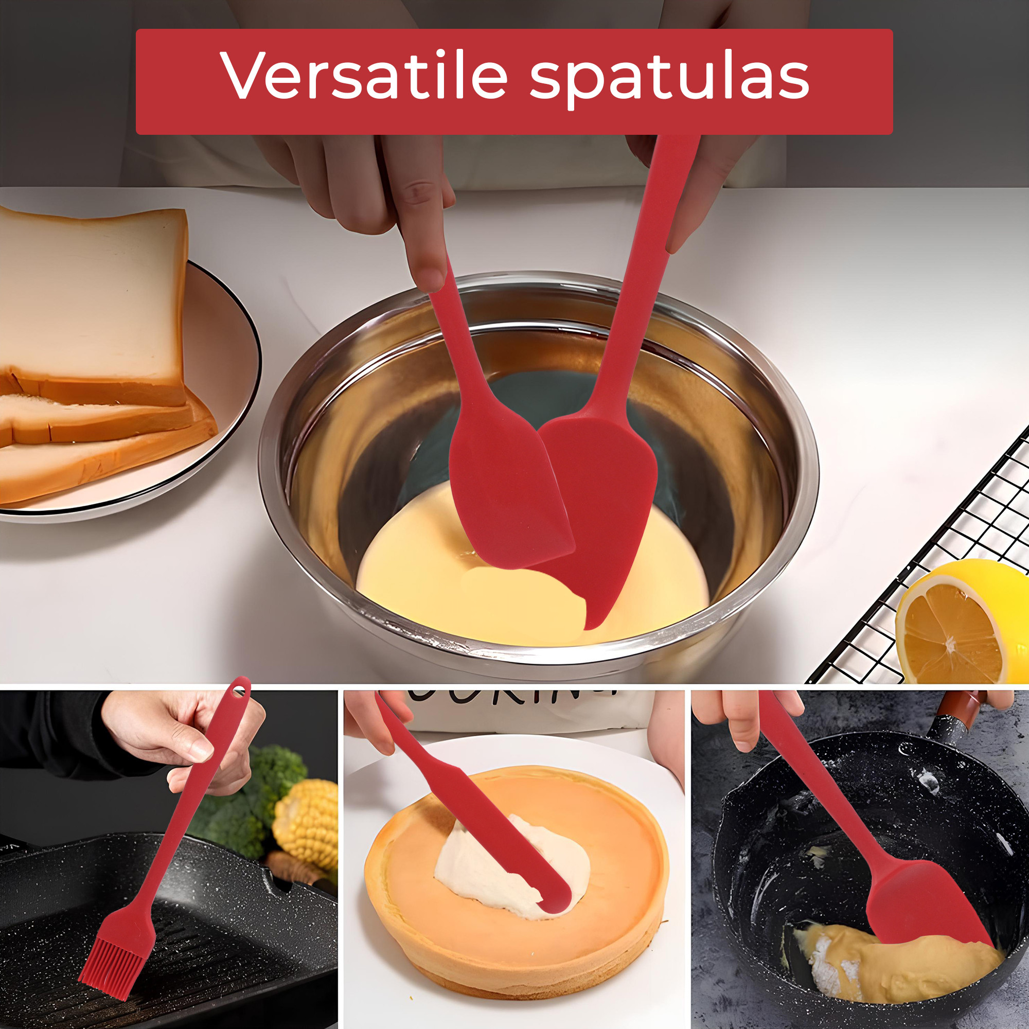 Kuber Industries 6 Pcs Silicone Nonstick Spatula Set  Heat Resistant Spatula for Kitchen  Kitchen Accessories Items for Cooking Baking  Mixing  HW-3-RD  Red