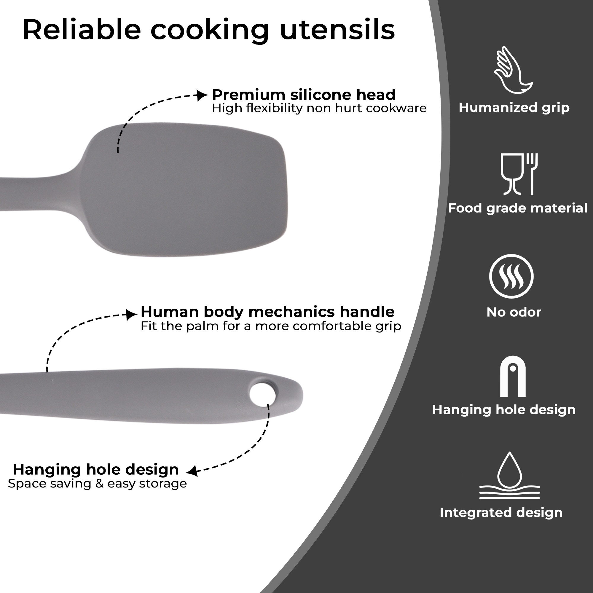 Kuber Industries 6 Pcs Silicone Nonstick Spatula Set  Heat Resistant Spatula for Kitchen  Kitchen Accessories Items for Cooking Baking  Mixing  HW-3-GRY  Grey