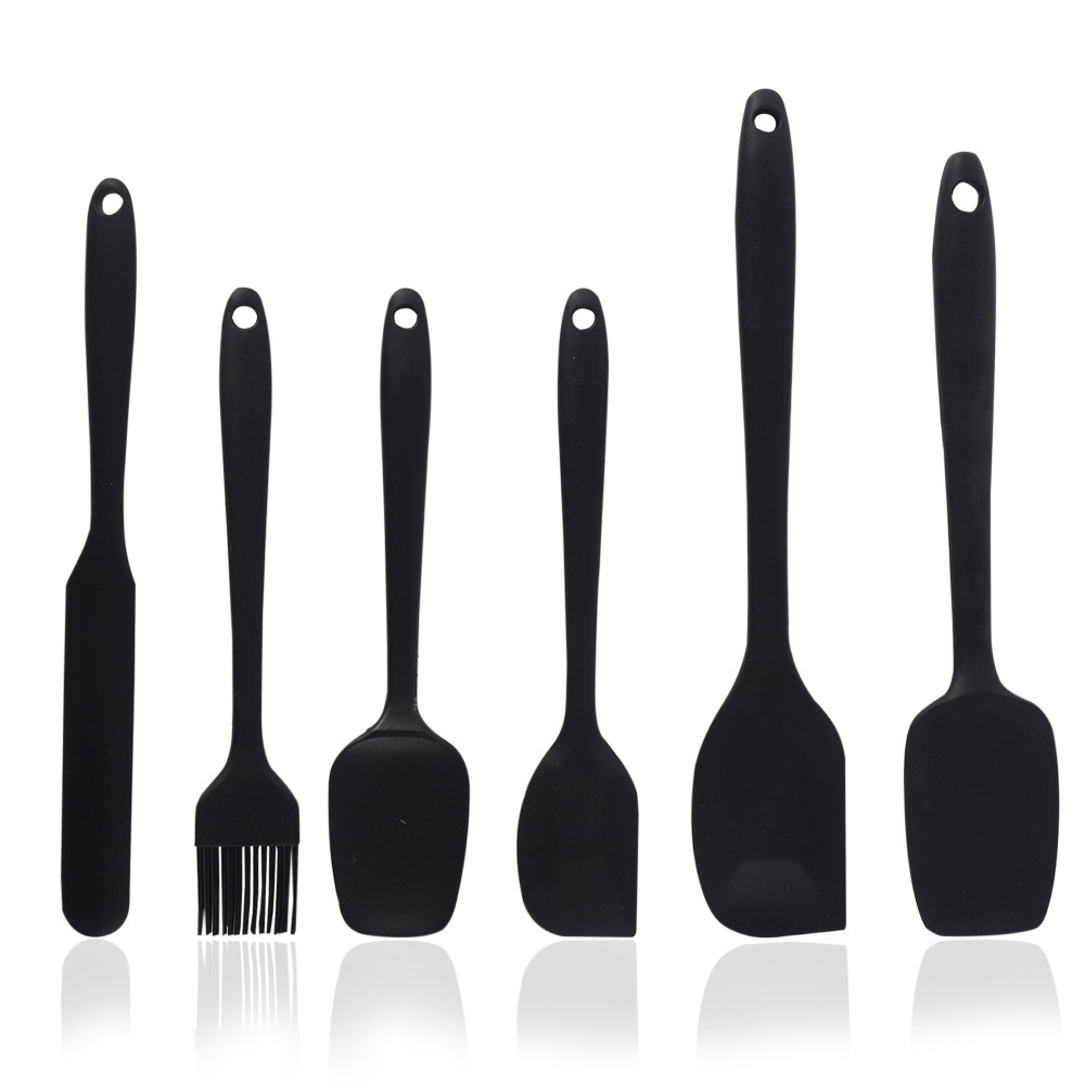 Image of Kuber Industries 6 Pcs Silicone Nonstick Spatula Set | Heat Resistant Spatula for Kitchen | Kitchen Accessories Items for Cooking, Baking &amp; Mixing | HW-3-BLK | Black