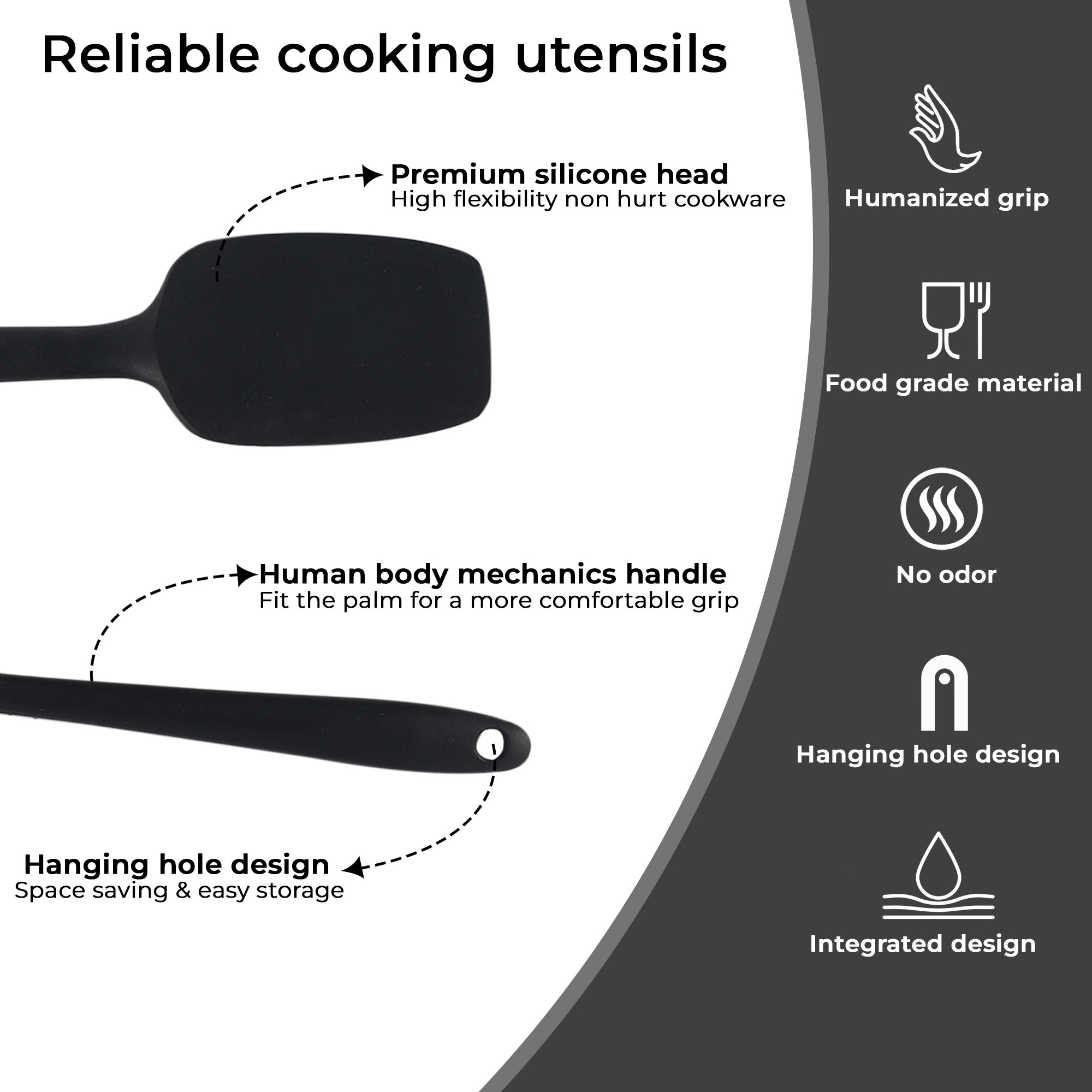 Kuber Industries 6 Pcs Silicone Nonstick Spatula Set  Heat Resistant Spatula for Kitchen  Kitchen Accessories Items for Cooking Baking  Mixing  HW-3-BLK  Black