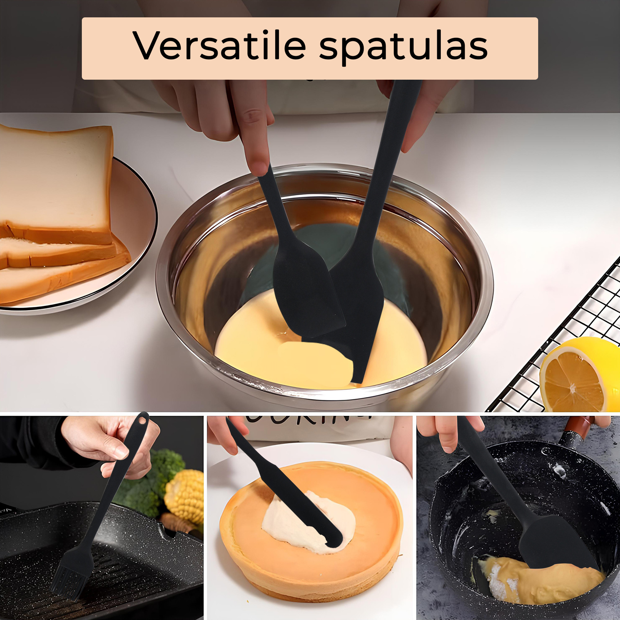 Kuber Industries 6 Pcs Silicone Nonstick Spatula Set  Heat Resistant Spatula for Kitchen  Kitchen Accessories Items for Cooking Baking  Mixing  HW-3-BLK  Black