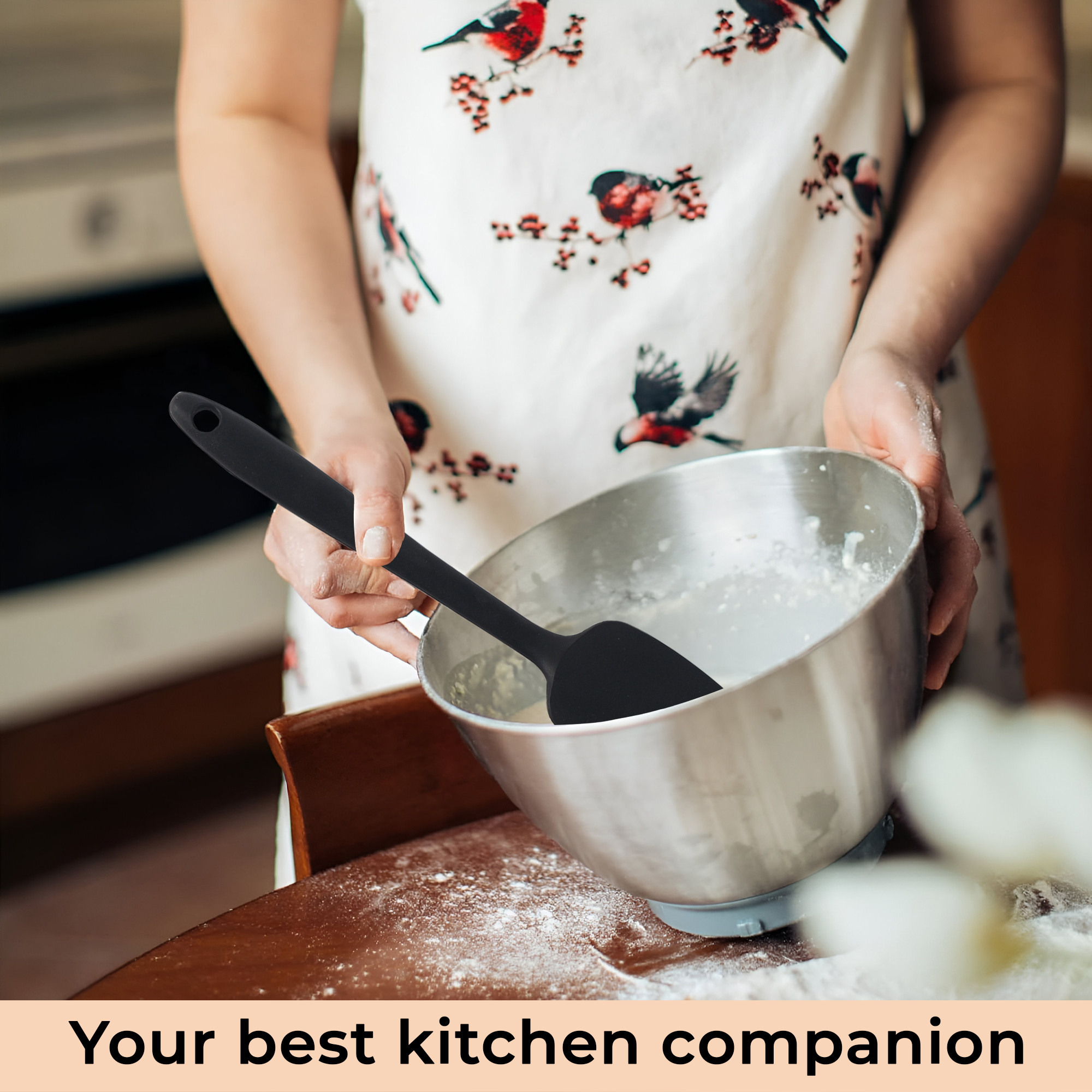 Kuber Industries 6 Pcs Silicone Nonstick Spatula Set  Heat Resistant Spatula for Kitchen  Kitchen Accessories Items for Cooking Baking  Mixing  HW-3-BLK  Black