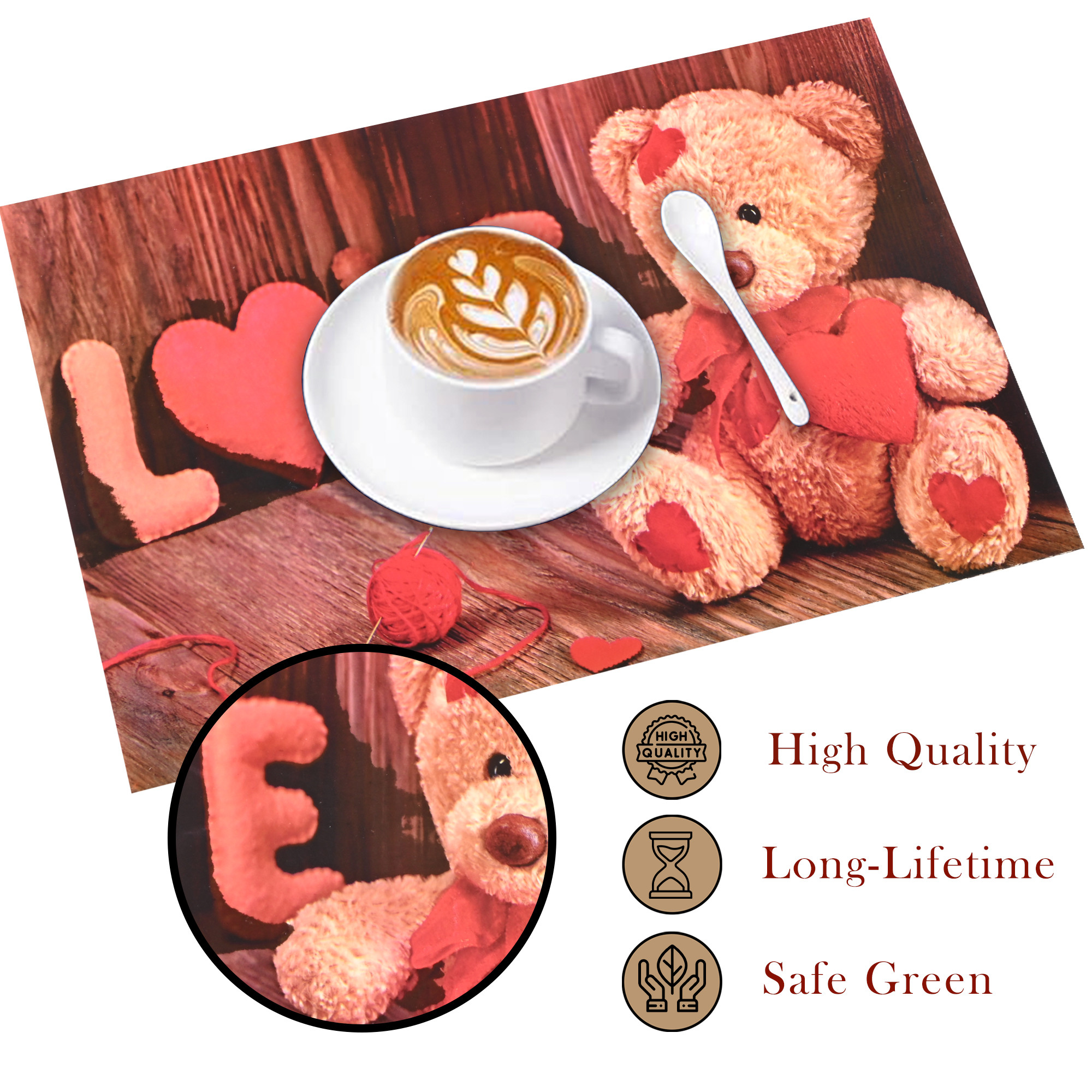 Kuber Industries 6 Pcs Waterproof  Heat Resistant Food Placemats for Dining Table 12x18 Inches  Wipeable Dining Table Accessories for Home  Kitchen  Teddy Bear Print - Brown