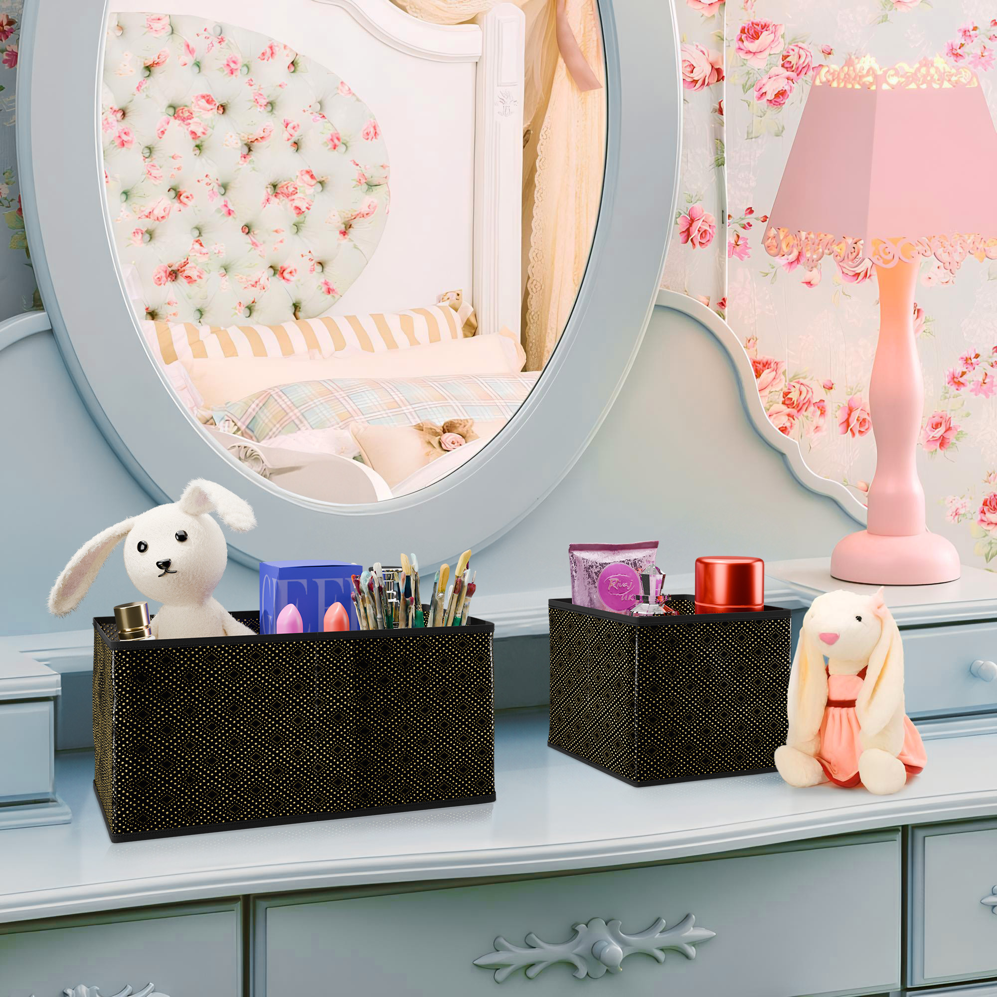 Kuber Industries 6 Piece Foldable Drawer Organizer  Wardrobe Organizer for Clothes  Storage Box for Socks Bra Tie and Scarfs  Stationary  Cabinet Organizer  Dot-Print  Black