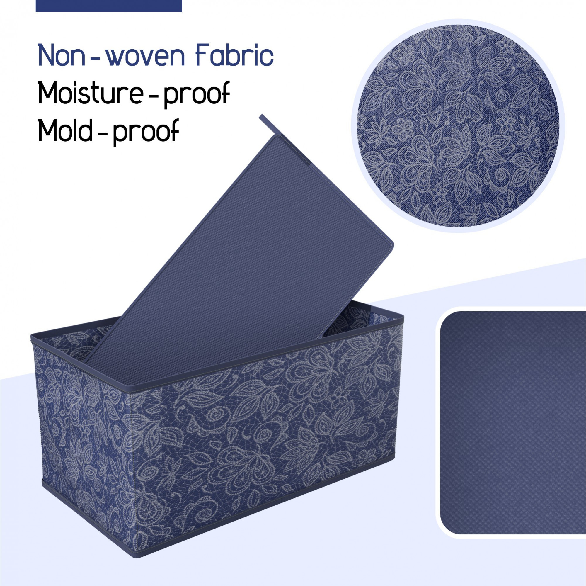 Kuber Industries 6 Piece Foldable Drawer Organizer  Wardrobe Organizer for Clothes  Storage Box for Socks Bra Tie and Scarfs  Stationary  Cabinet Organizer  Flower  Navy Blue