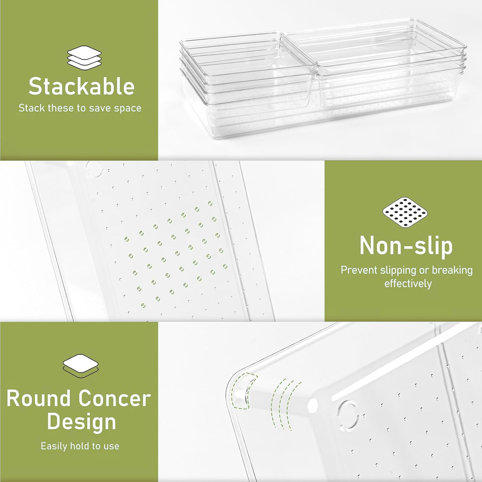 Kuber Industries 6 Piece Set Storage Organizer 6x Kitchen  Makeup Organizer Tray Set  Drawer Divider Tray  Multi-Purpose Desk Organizer  Stationery Organizer  Transparent