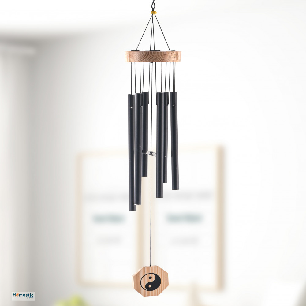 Image of Kuber Industries 6 Pipes Musical Wind Chimes for Balcony | Aluminium Wind Chimes for Home Positive Energy for Living Room | Home Decor Hanging Items | Black