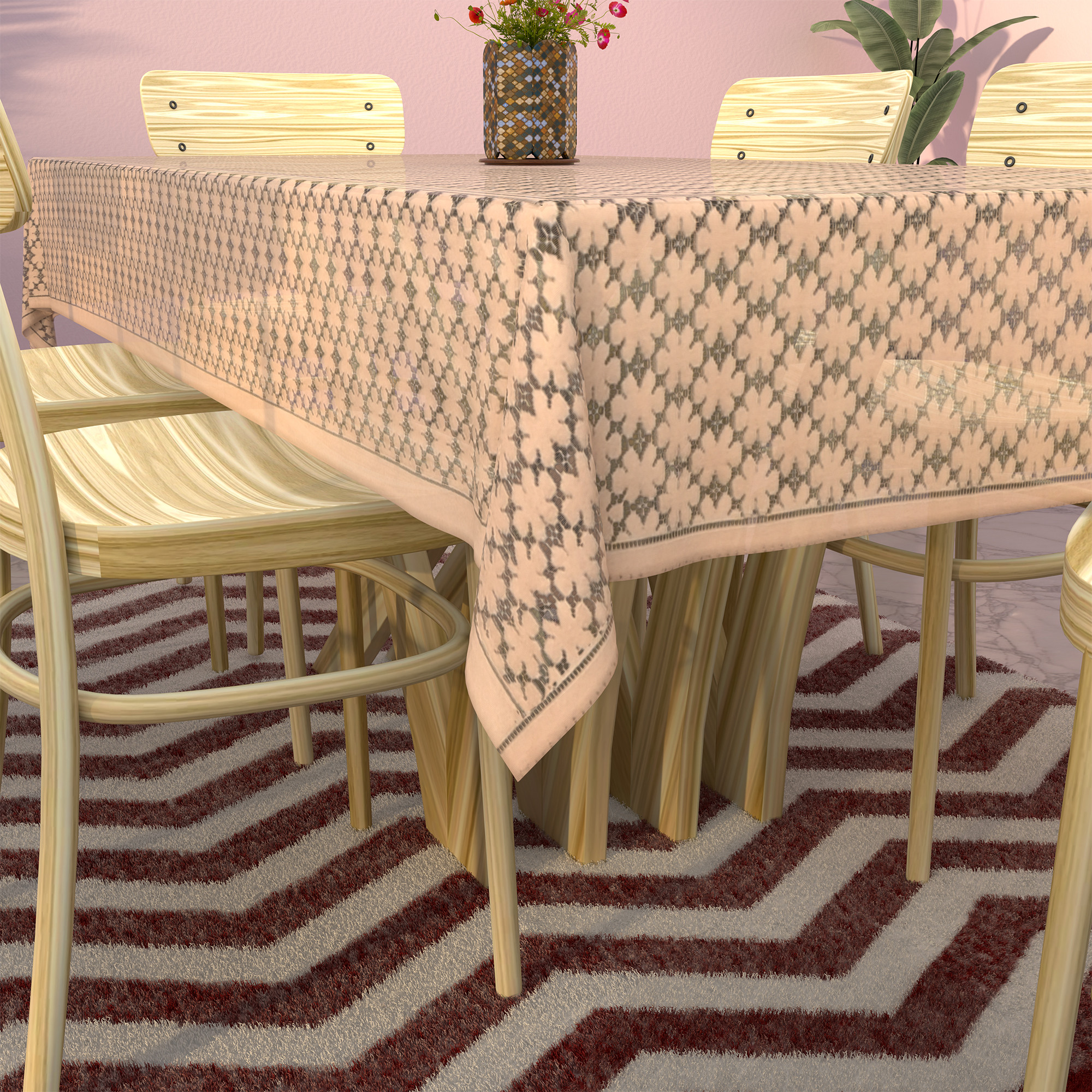 Kuber Industries 6 Seater Cotton Dining Table Cover for Living Room  Designer Table Cloth For Hall  60x90 Inches  Net Design -Golden