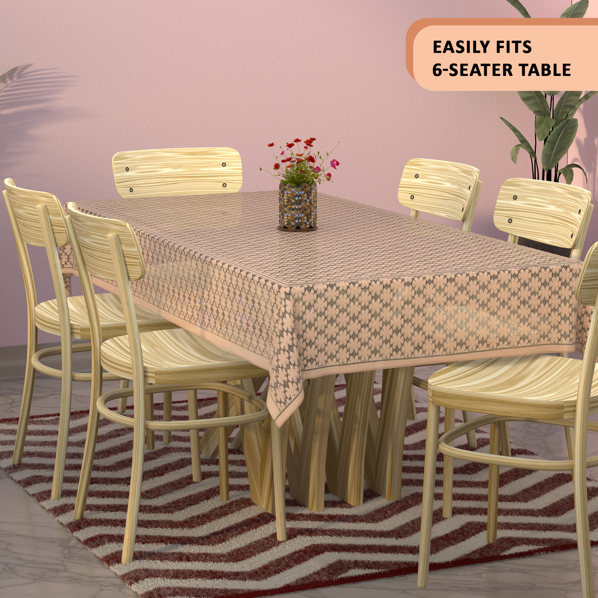 Kuber Industries 6 Seater Cotton Dining Table Cover for Living Room  Designer Table Cloth For Hall  60x90 Inches  Net Design -Golden