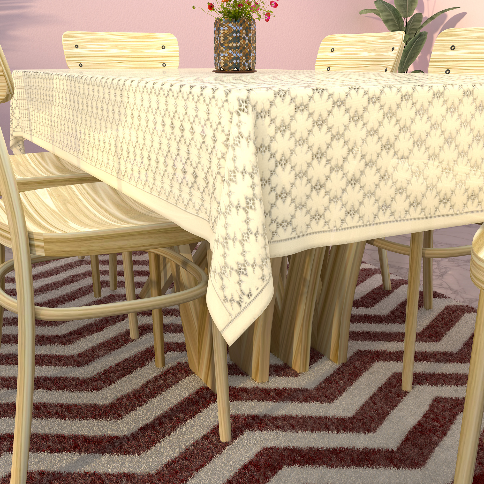 Kuber Industries 6 Seater Cotton Dining Table Cover for Living Room  Designer Table Cloth For Hall  60x90 Inches  Net Design - Cream