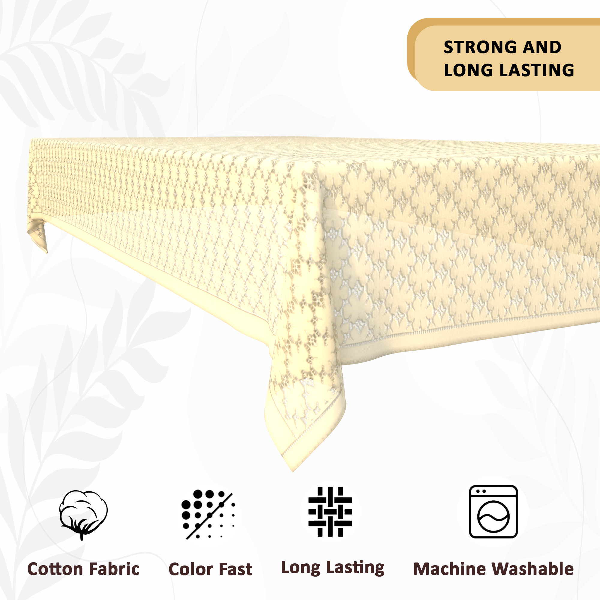 Kuber Industries 6 Seater Cotton Dining Table Cover for Living Room  Designer Table Cloth For Hall  60x90 Inches  Net Design - Cream