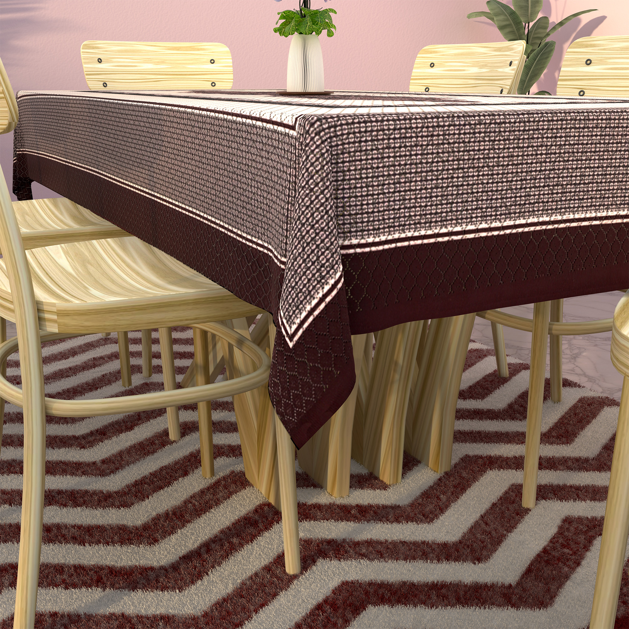 Kuber Industries 6 Seater Cotton Dining Table Cover with Net Design  Festive Dinner Table Cloth For Living Room and Hall  Cream  Black