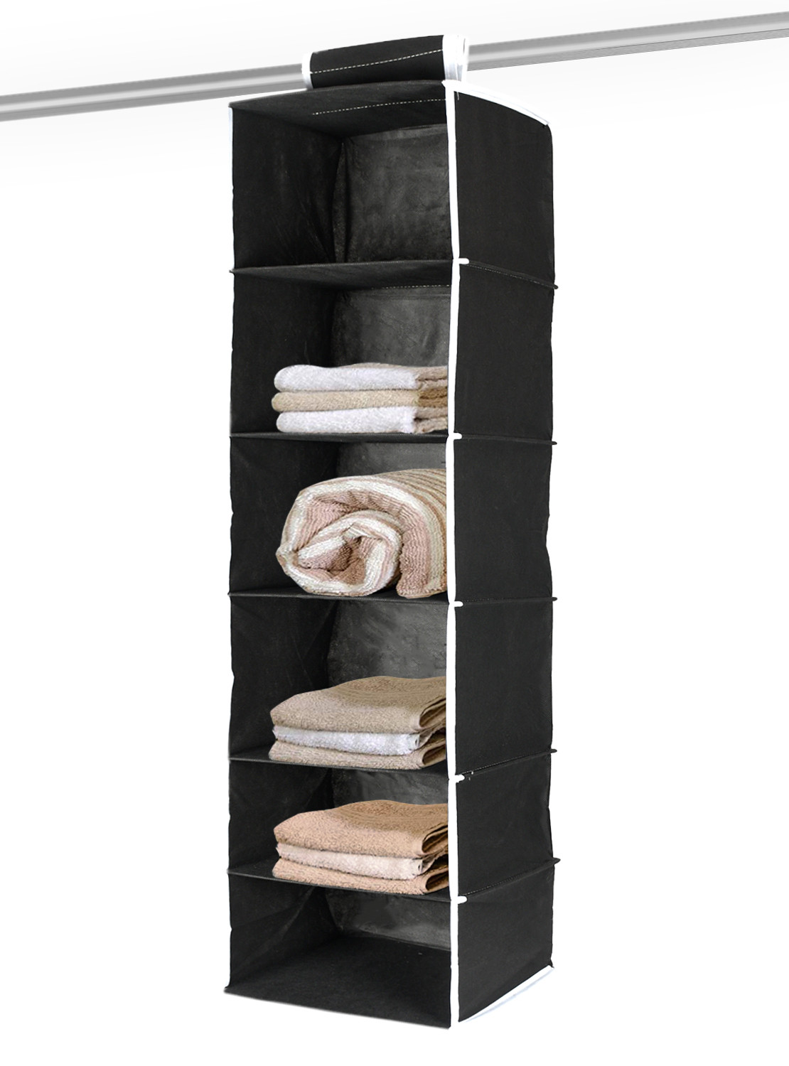 Kuber Industries 6 Shelf Closet Hanging Organizer/ Wardrobe Organizer For Clothes Storage (Black)