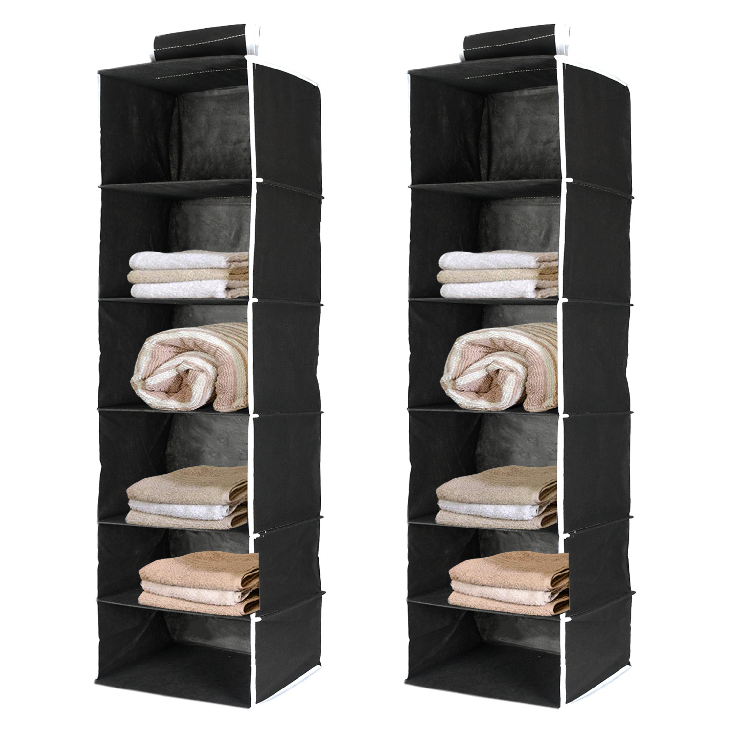 Kuber Industries 6 Shelf Closet Hanging Organizer/ Wardrobe Organizer For Clothes Storage (Black)
