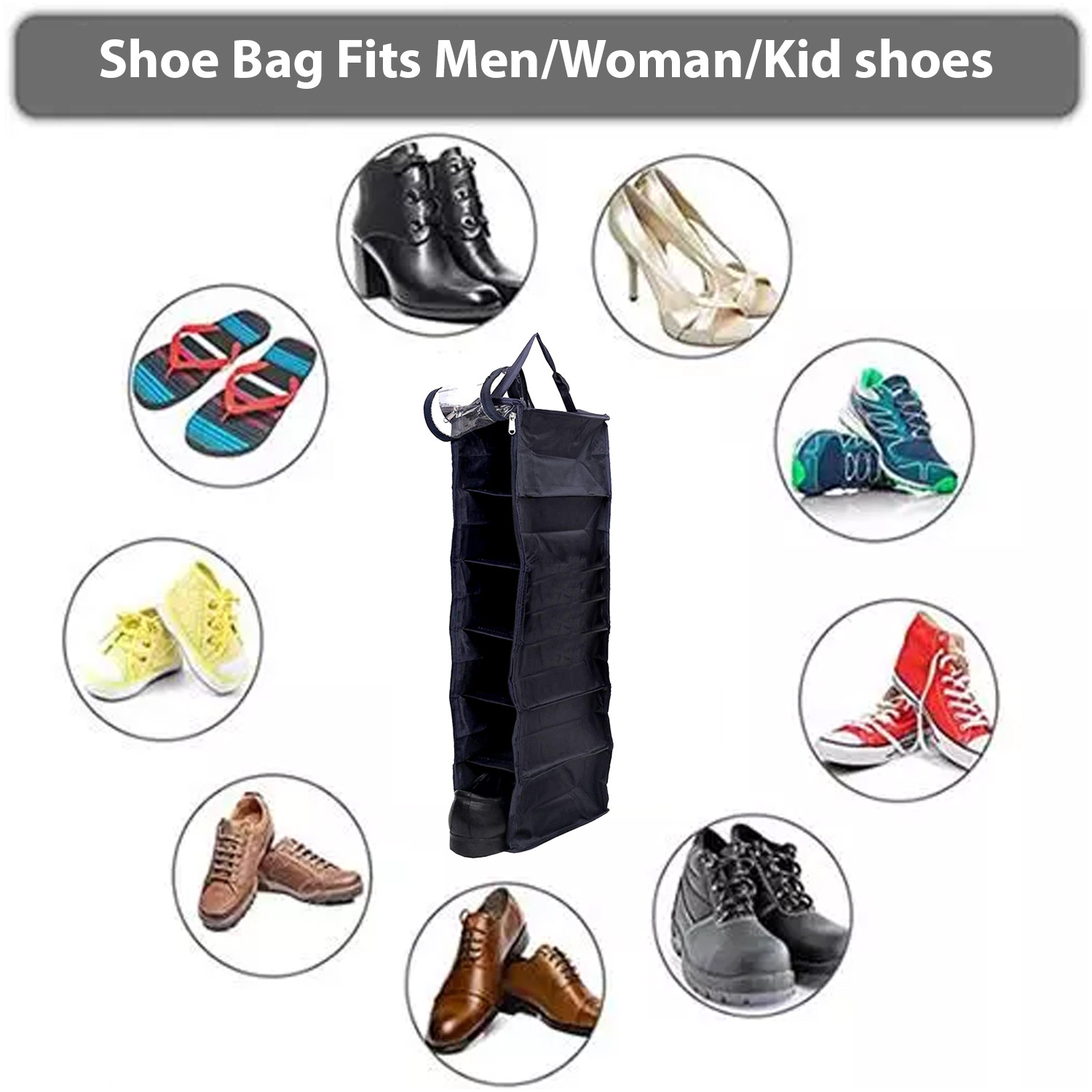 Kuber Industries 6 Shelf Hanging Shoes Organizer  Non Woven Foldable Closet Organizer  Wardrobe Organizer with Side Pocket  Black