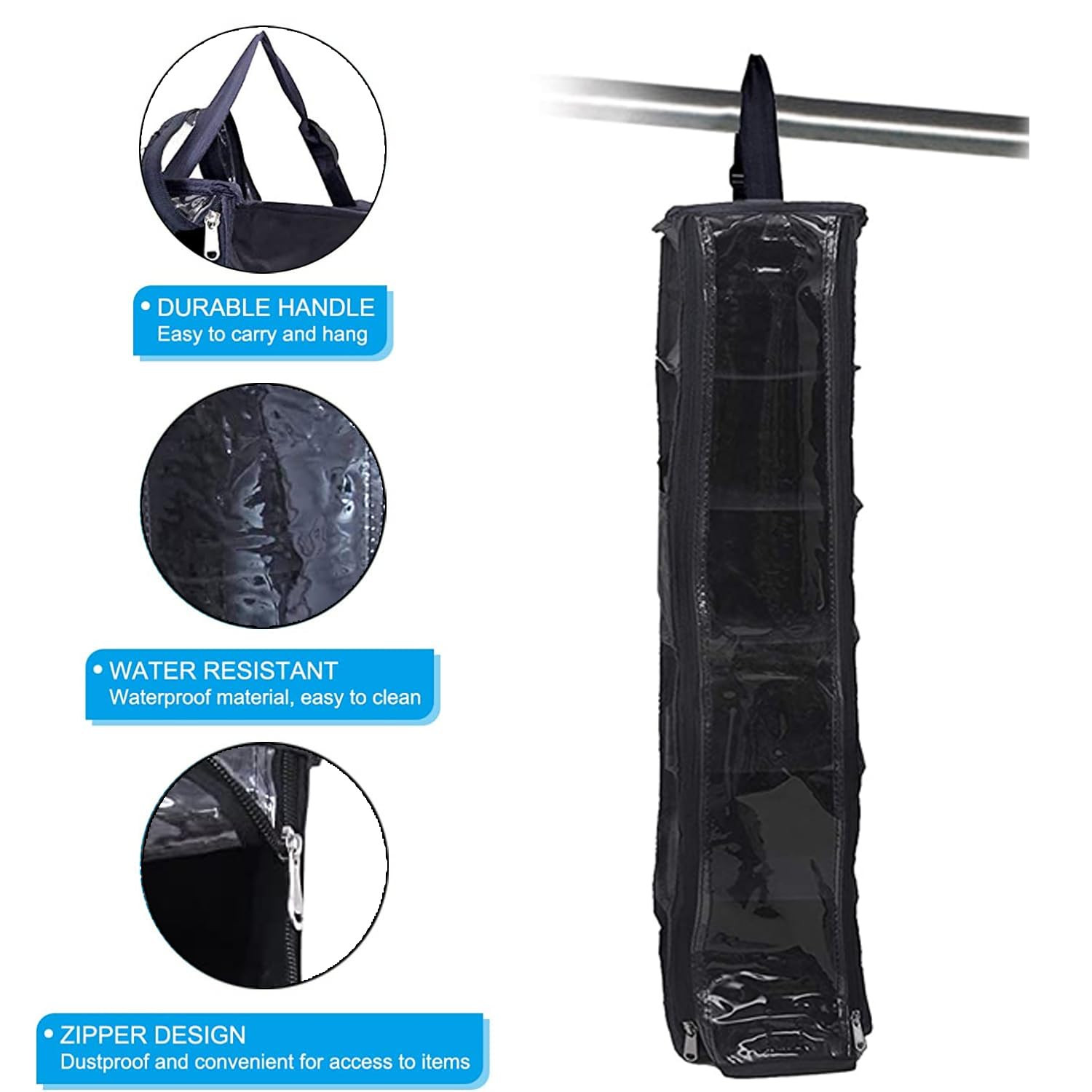 Kuber Industries 6 Shelf Hanging Shoes Organizer  Non Woven Foldable Closet Organizer  Wardrobe Organizer with Side Pocket Pack of 2 Black