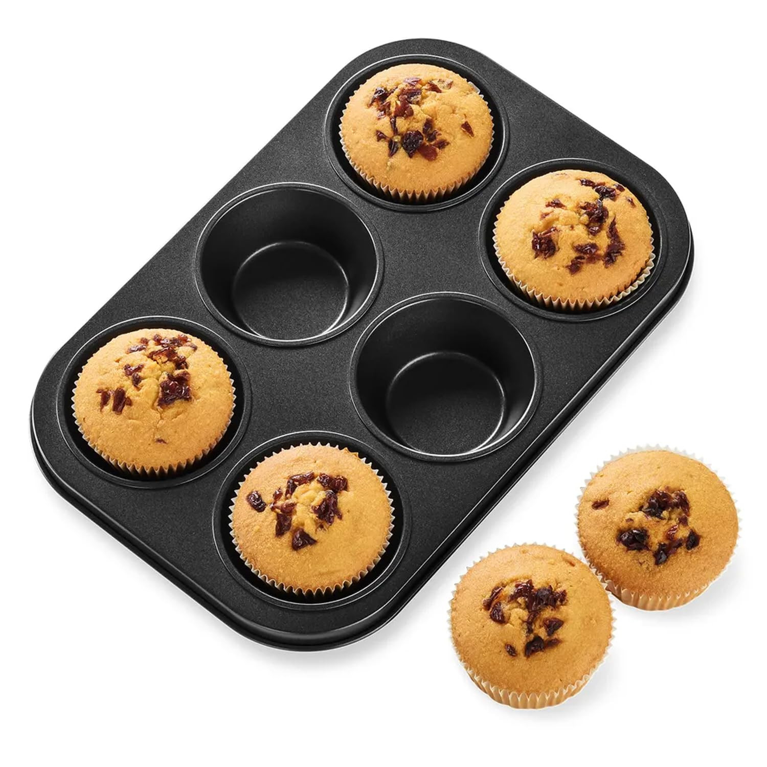 Kuber Industries 6 Slots Non-Stick Cup Cake Tray|Cup Cake Mould for Baking|Idol for Muffin, Small Cake (Black)