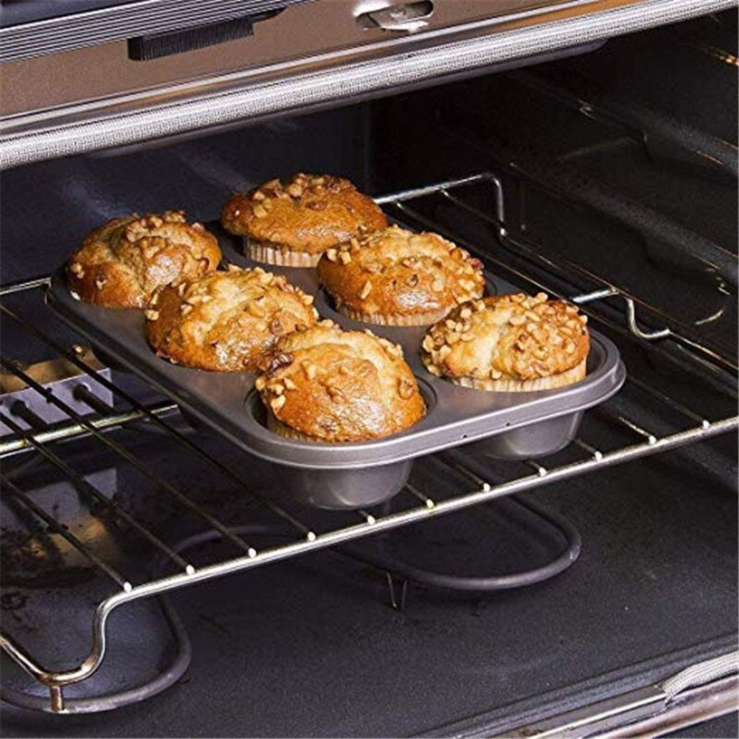 Kuber Industries 6 Slots Non-Stick Cup Cake Tray|Cup Cake Mould for Baking|Idol for Muffin, Small Cake (Black)