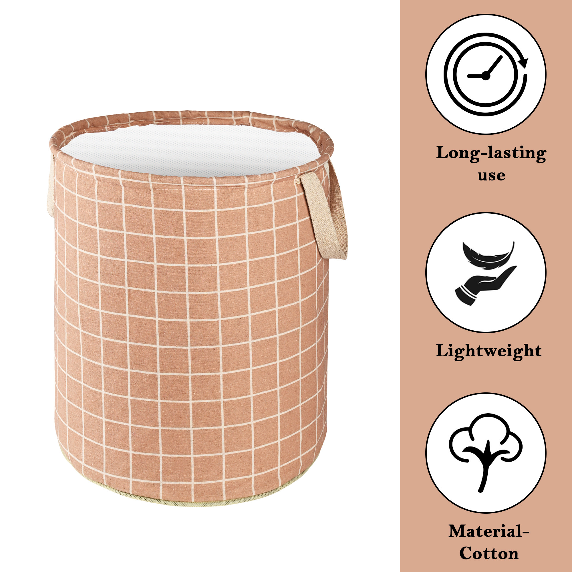 Kuber Industries 60 LTR Foldable  Portable Laundry Basket for Clothes with Carry Handles  Durable  Easy To Clean Laundry Towel  Toy Bag for Kids Storage  Check- Brown