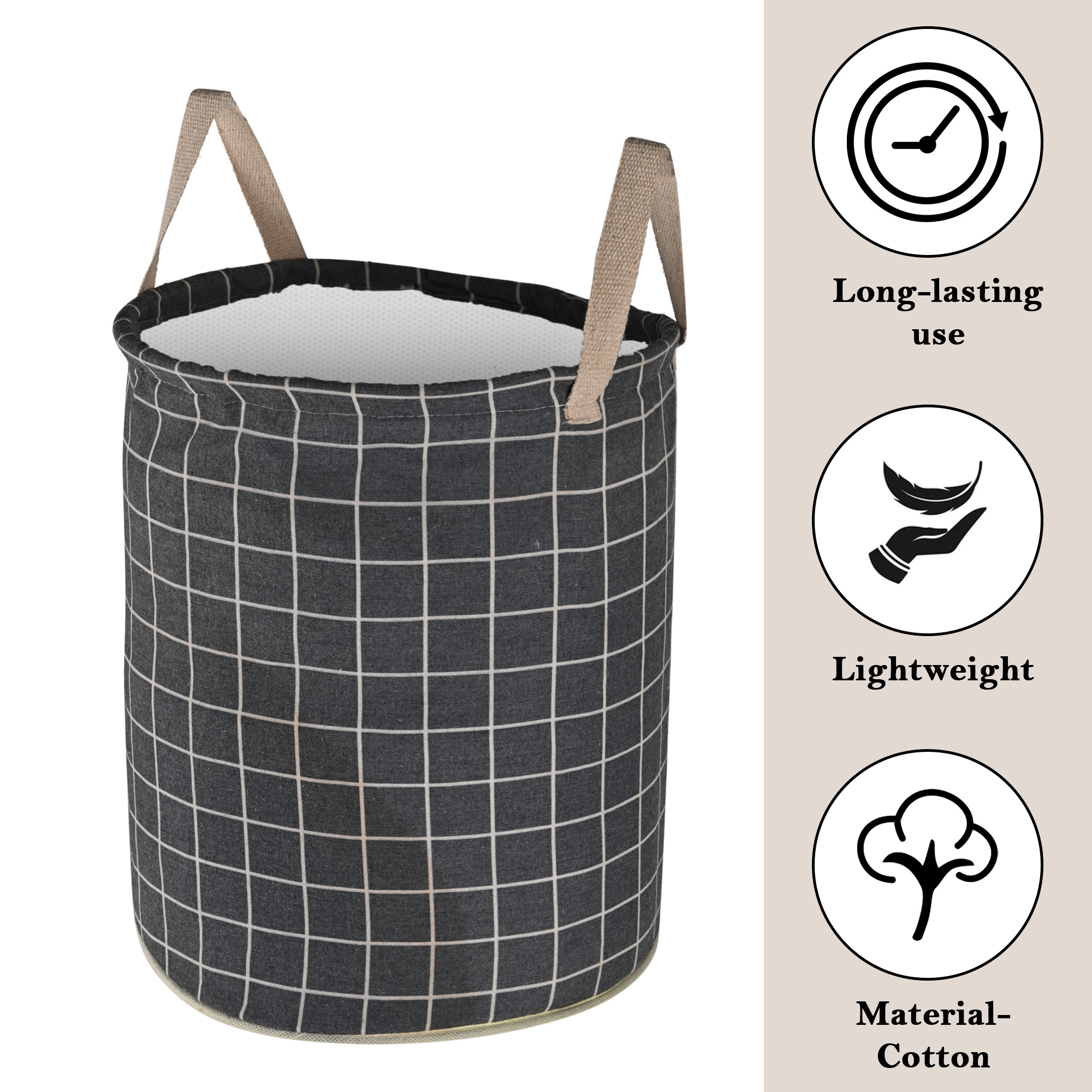 Kuber Industries 60 LTR Foldable  Portable Laundry Basket for Clothes with Carry Handles  Durable  Easy To Clean Laundry Towel  Toy Bag for Kids Storage  Check- Dark Grey