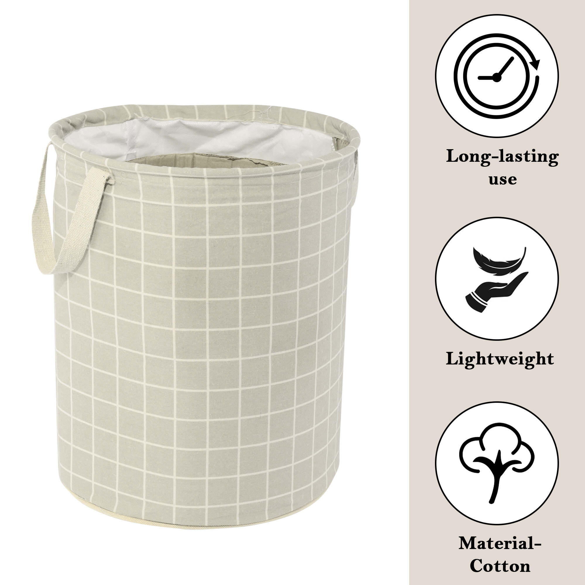 Kuber Industries 60 LTR Foldable  Portable Laundry Basket for Clothes with Carry Handles  Durable  Easy To Clean Laundry Towel  Toy Bag for Kids Storage  Check- Light Grey