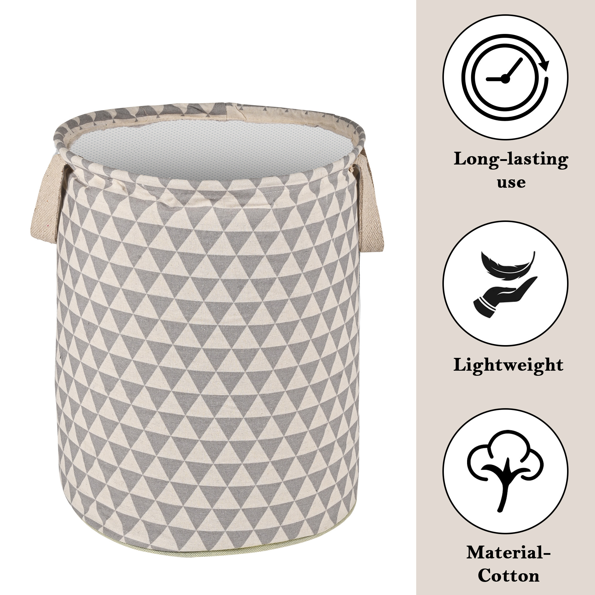 Kuber Industries 60 LTR Foldable  Portable Laundry Basket for Clothes with Carry Handles  Durable  Easy To Clean Laundry Towel  Toy Bag for Kids Storage  Triangle- Grey