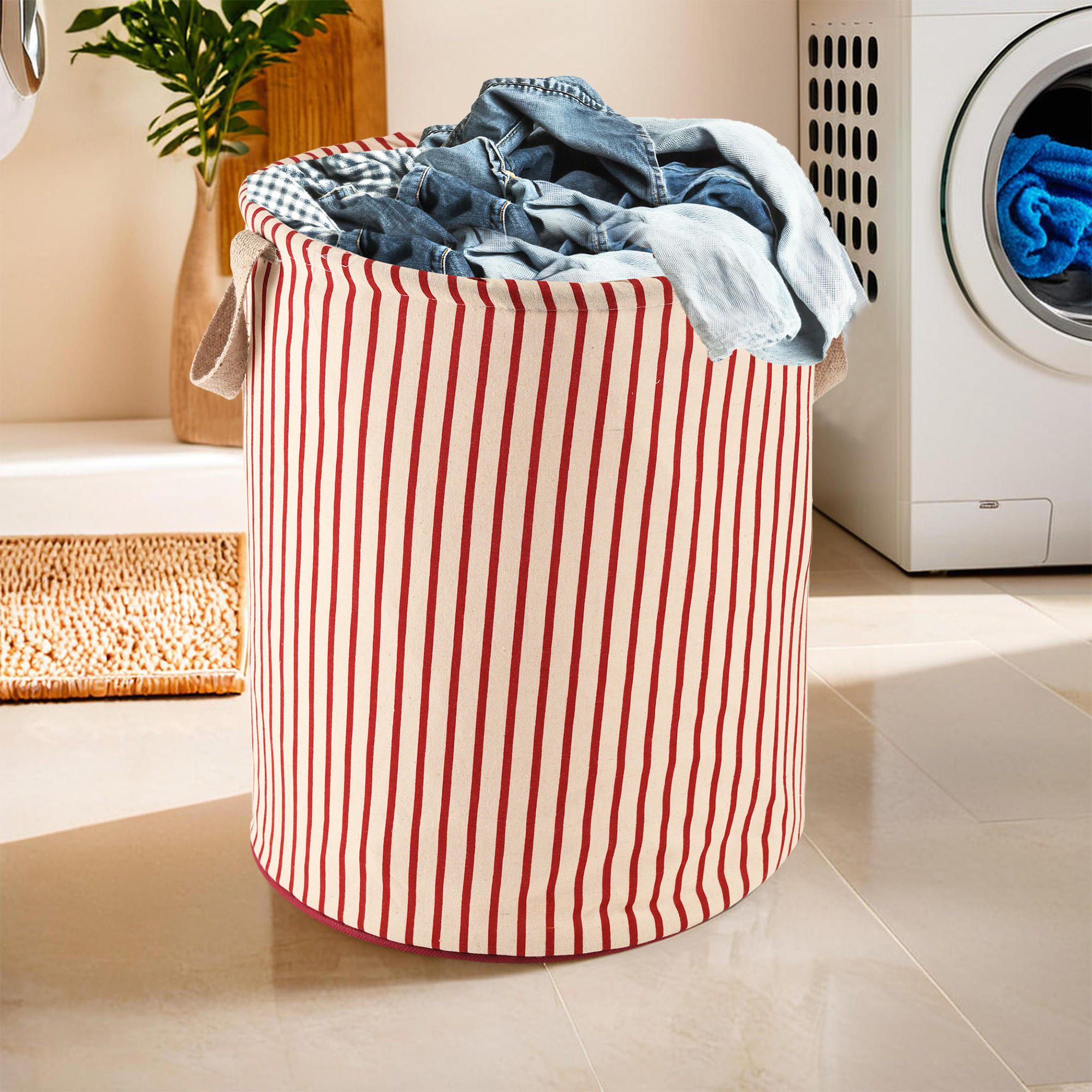 Kuber Industries 60 LTR Foldable  Portable Laundry Basket for Clothes with Carry Handles  Durable  Easy To Clean Laundry Towel  Toy Bag for Kids Storage  Lining- Maroon