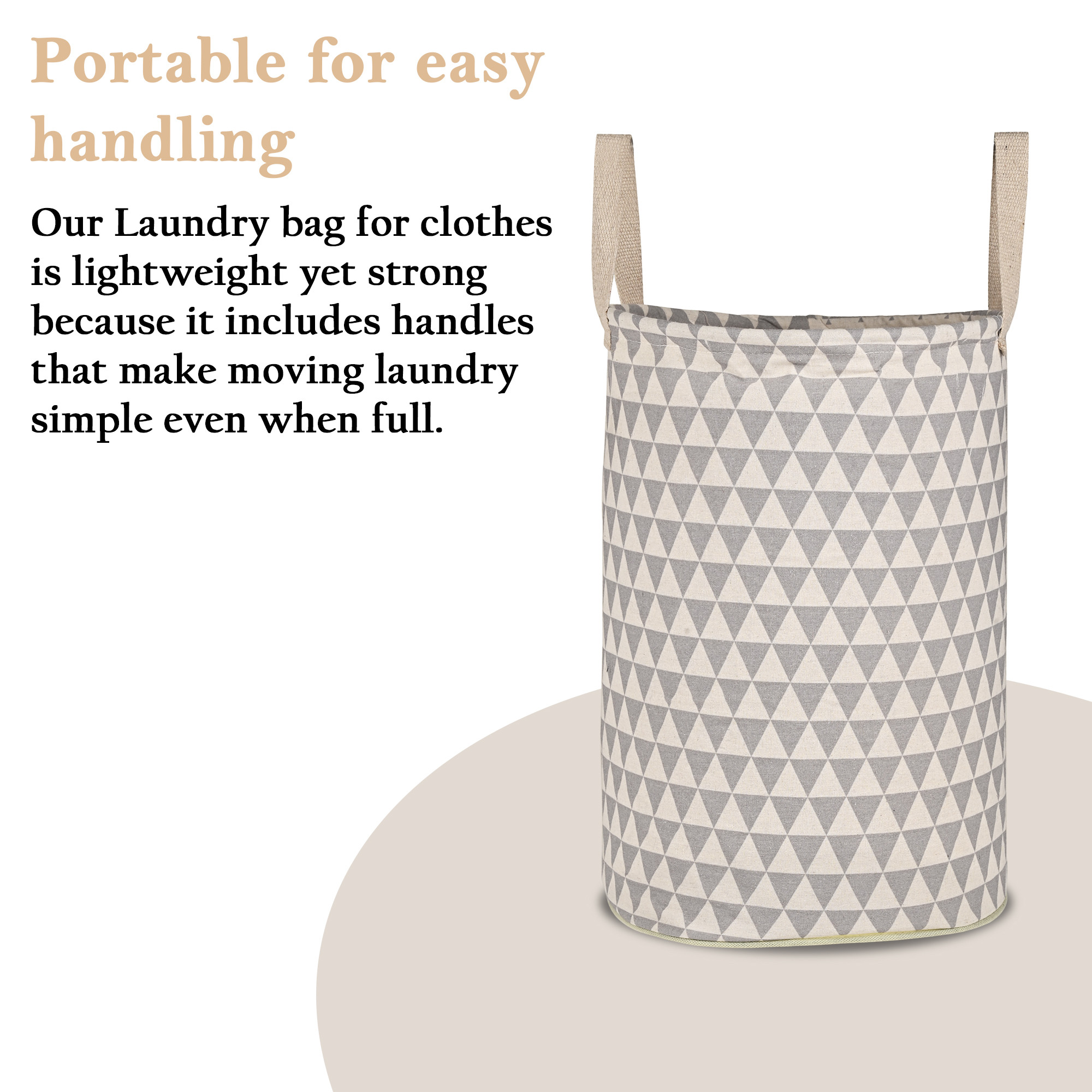 Kuber Industries 60 LTR Foldable  Portable Laundry Basket for Clothes with Carry Handles  Durable  Easy To Clean Laundry Towel  Toy Bag for Kids Storage  Triangle- Grey