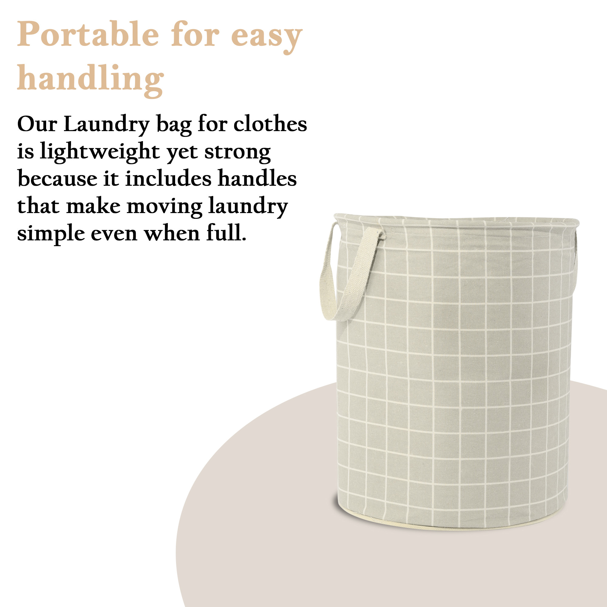 Kuber Industries 60 LTR Foldable  Portable Laundry Basket for Clothes with Carry Handles  Durable  Easy To Clean Laundry Towel  Toy Bag for Kids Storage  Check- Light Grey