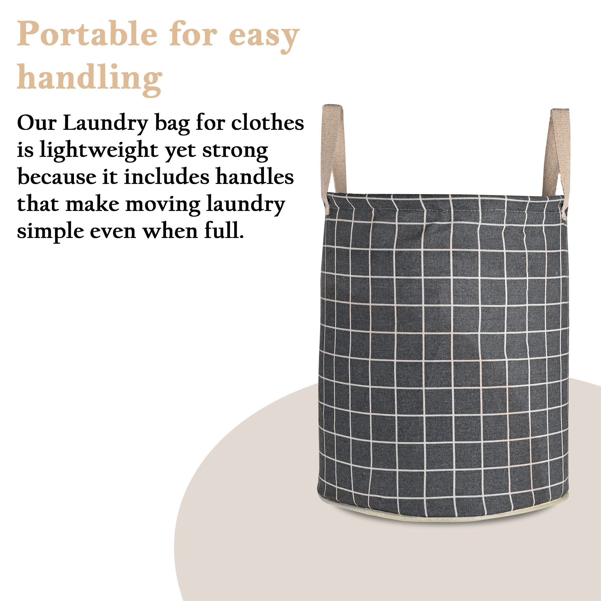 Kuber Industries 60 LTR Foldable  Portable Laundry Basket for Clothes with Carry Handles  Durable  Easy To Clean Laundry Towel  Toy Bag for Kids Storage  Check- Dark Grey