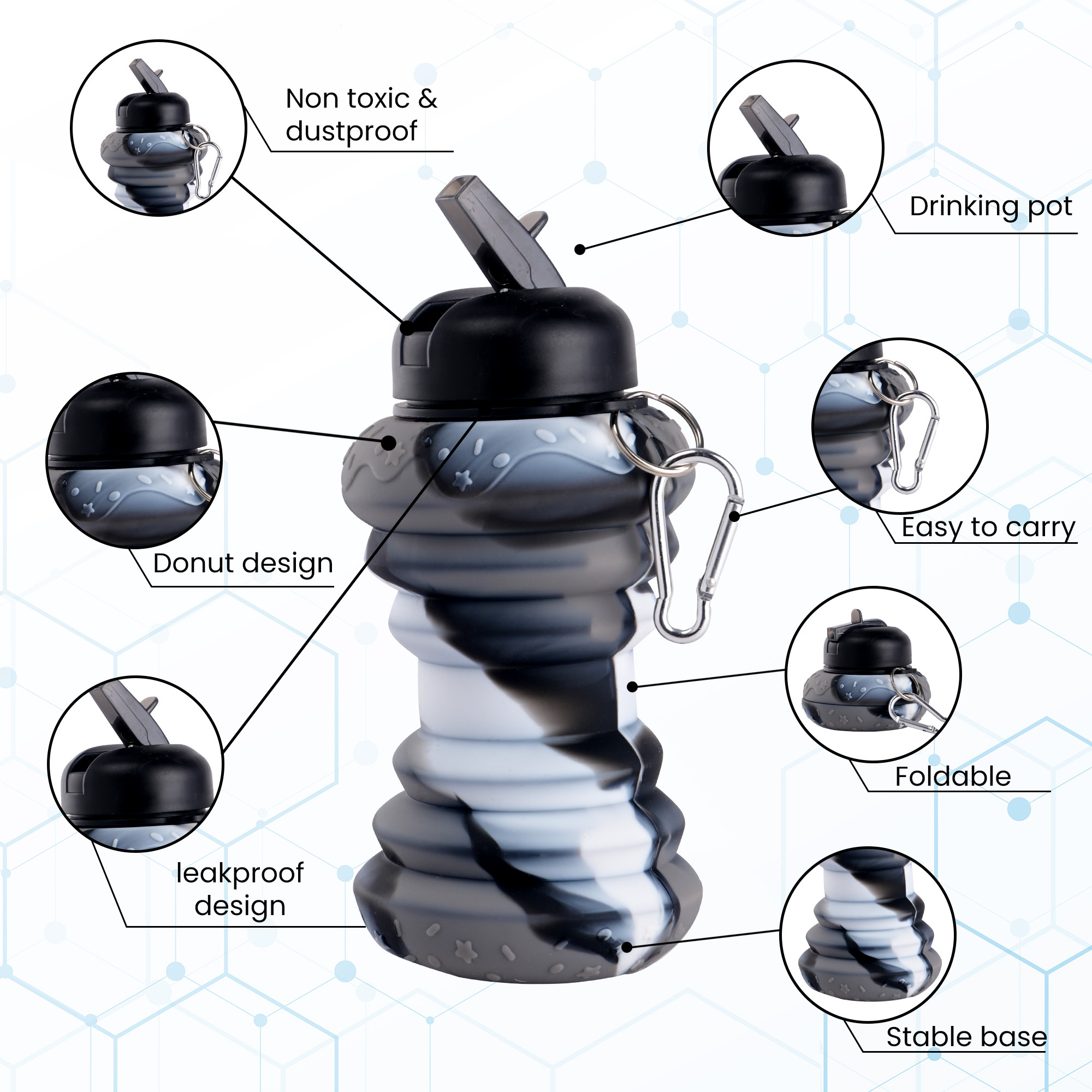 Kuber Industries 600 ml Collapsible Silicone Water Bottle With Flip Cap  Lightweight  Portable School Water Bottle - Ideal For Travel  Gym  Black