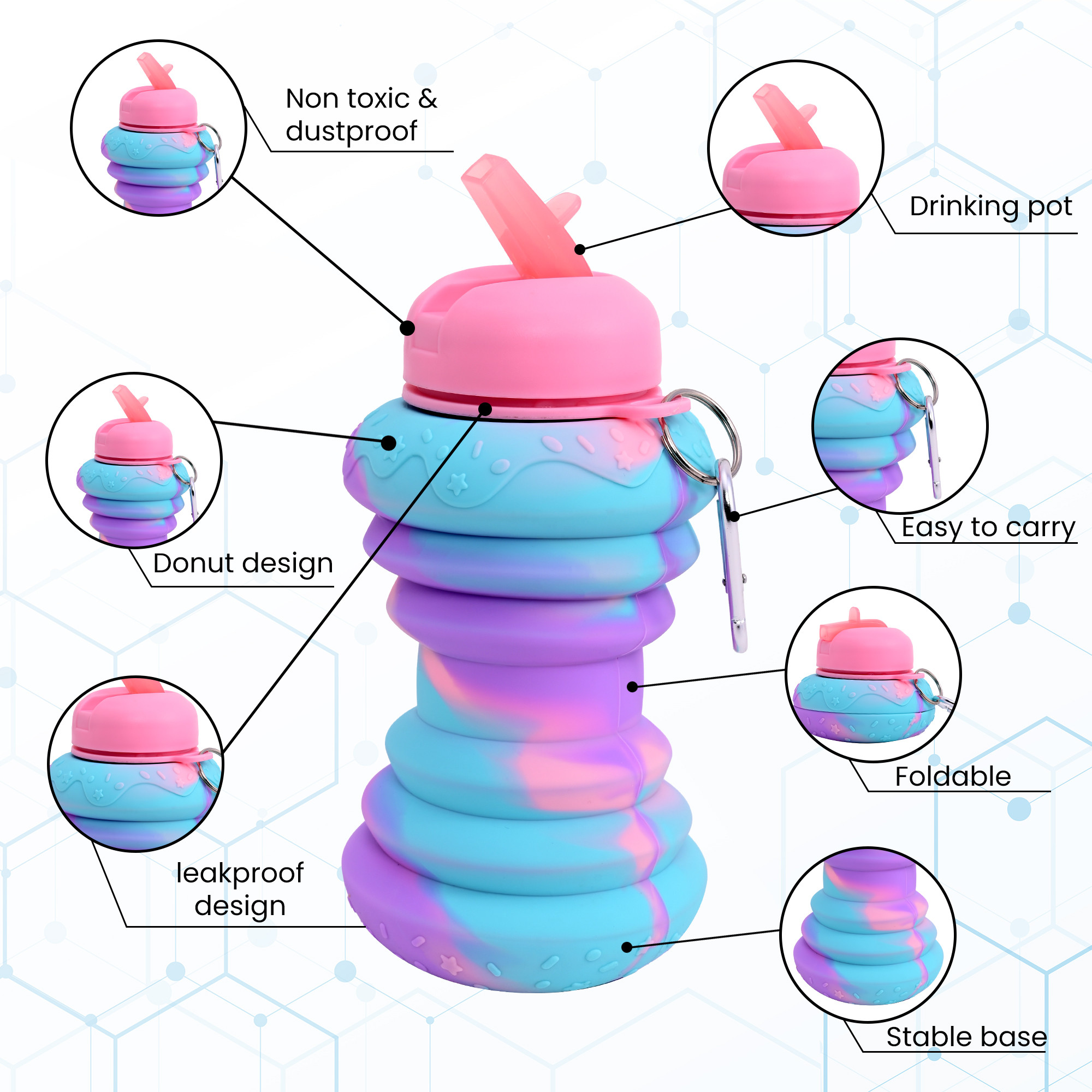 Kuber Industries 600 ml Collapsible Silicone Water Bottle With Flip Cap  Lightweight  Portable School Water Bottle - Ideal For Travel  Gym  Pink
