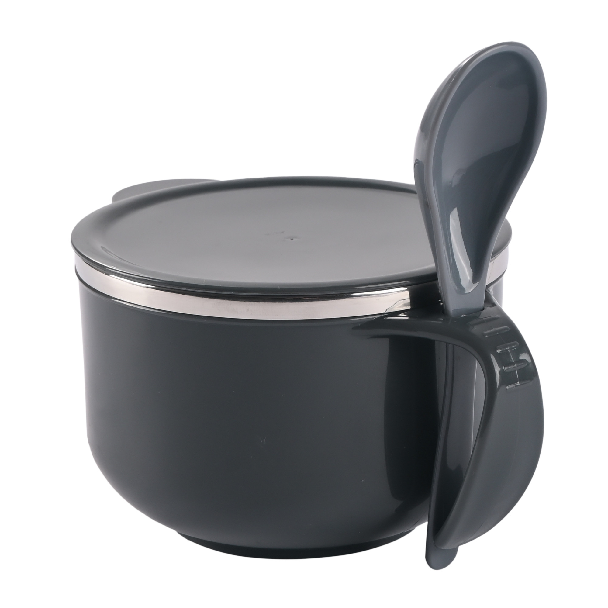 Kuber Industries 600ml Airtight-Lid Stainless Steel Soup Bowl with Spoon  Holder  Leakproof Food Container for Noodles Pasta  Milk  Maggie Bowl  Souptok for Eating  Grey