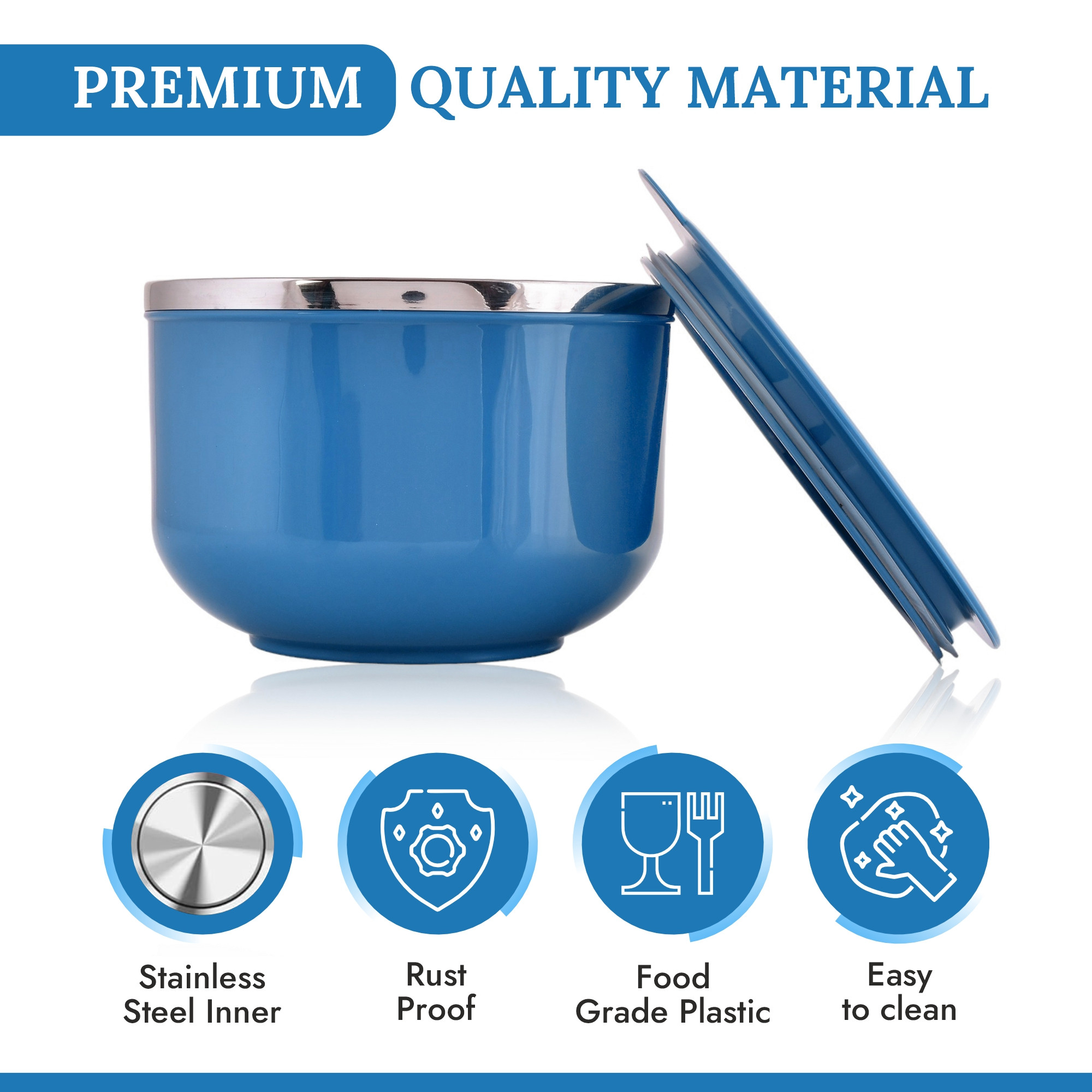 Kuber Industries 600ml Airtight-Lid Stainless Steel Soup Bowl with Spoon  Holder  Leakproof Food Container for Noodles Pasta  Milk  Maggie Bowl  Souptok for Eating  Navy Blue
