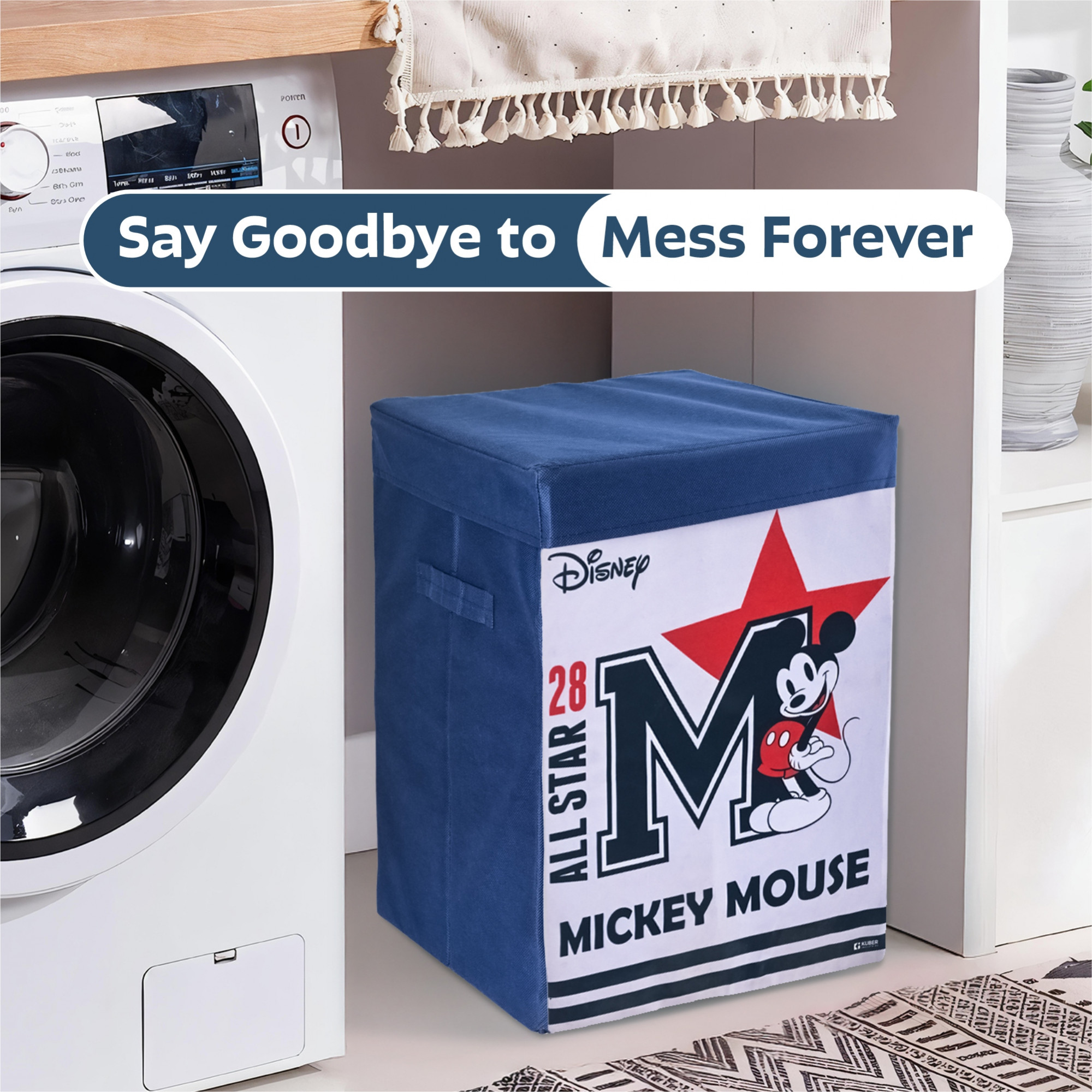 Kuber Industries 60L Big Size Laundry Basket for Clothes with Lid  Disney Mickey Star Laundry Bag for Books Toys  Washing Clothes Storage Basket  Toys Box Storage for Kids  Navy Blue