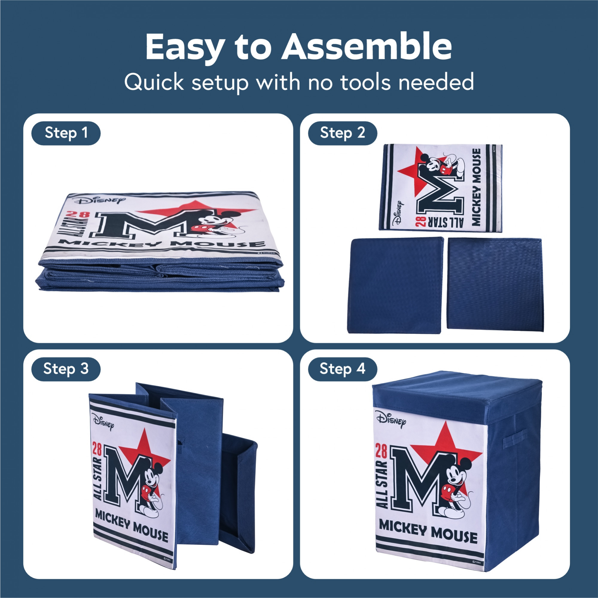 Kuber Industries 60L Big Size Laundry Basket for Clothes with Lid  Disney Mickey Star Laundry Bag for Books Toys  Washing Clothes Storage Basket  Toys Box Storage for Kids  Navy Blue