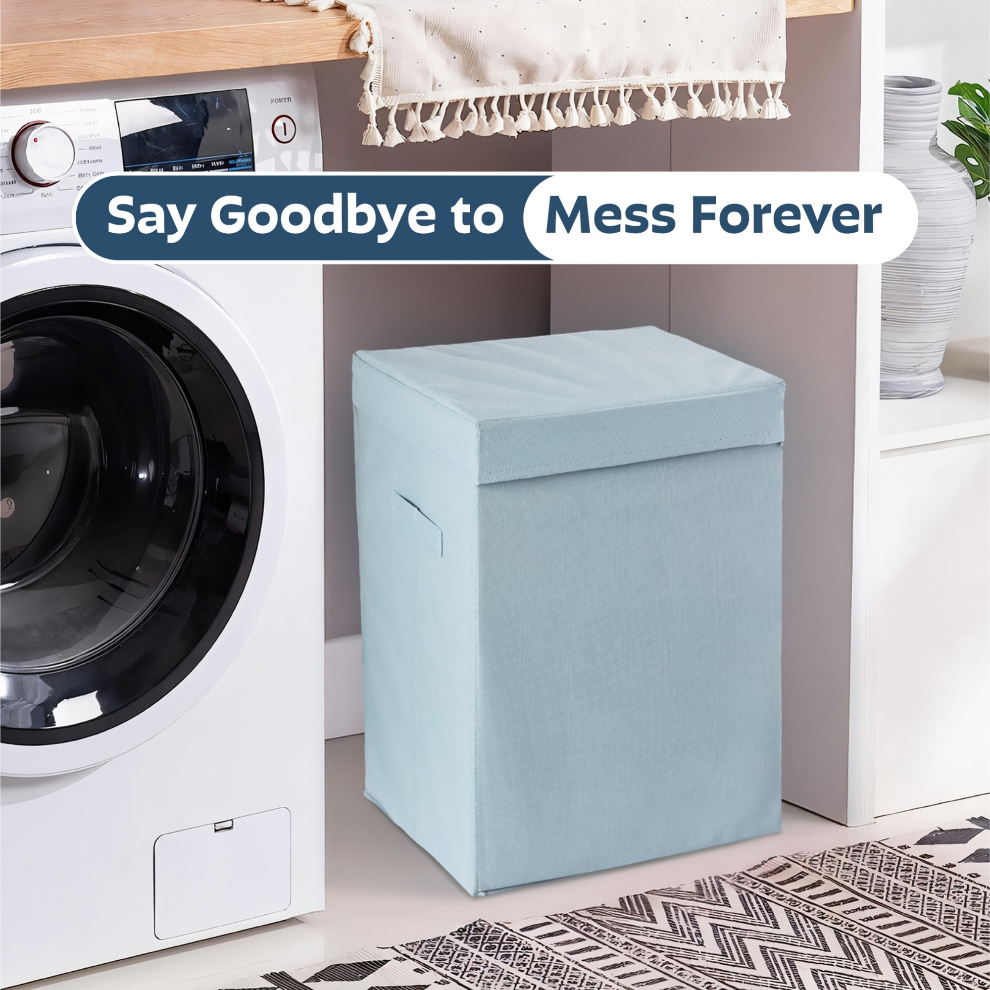 Kuber Industries 60L Big Size Laundry Basket for Clothes with Lid  Laundry Bag Foldable for Books Toys  Washing Clothes Storage Basket  Toy Organisers Storage Box for Kids  Plain - Grey