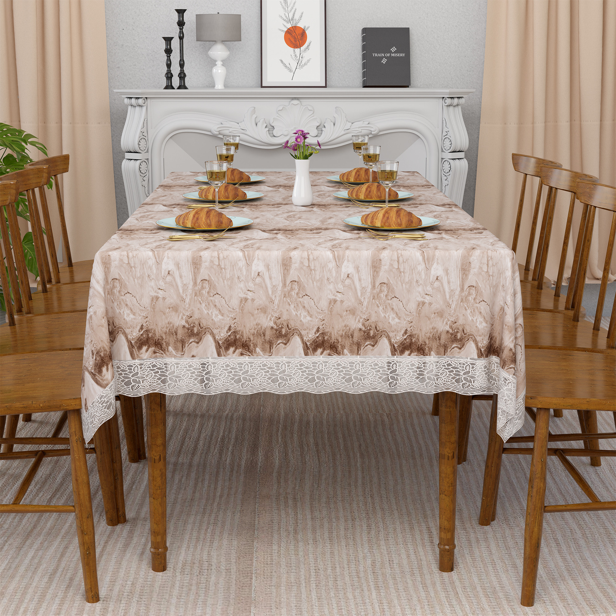 Kuber Industries 60x108 Inch PVC Dining Table Cover 8 Seater  Waterproof  Dustproof Table Protector Cloth For Home  Wipeable Table Sheet for Restaurant  Marble Print - Brown