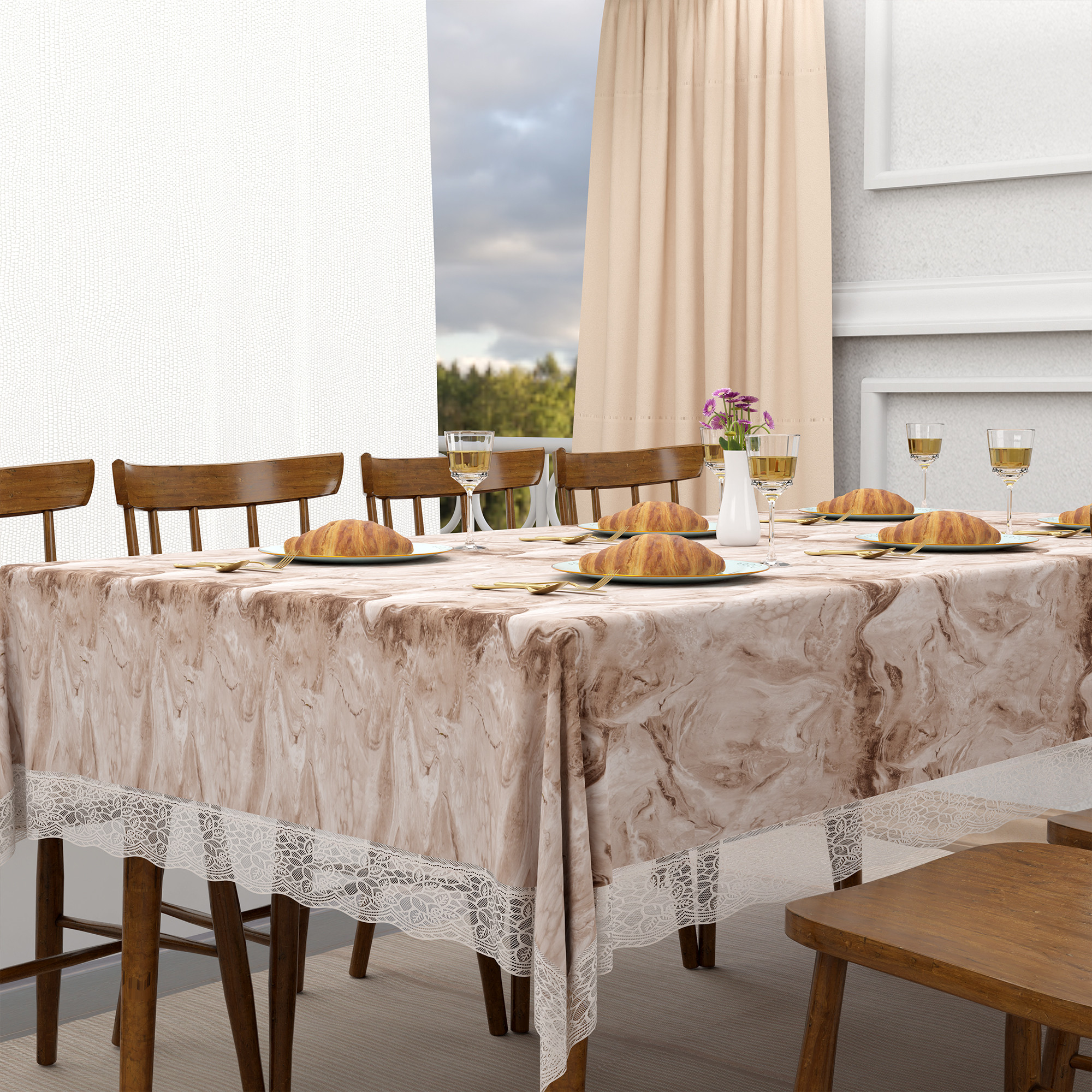 Kuber Industries 60x108 Inch PVC Dining Table Cover 8 Seater  Waterproof  Dustproof Table Protector Cloth For Home  Wipeable Table Sheet for Restaurant  Marble Print - Brown