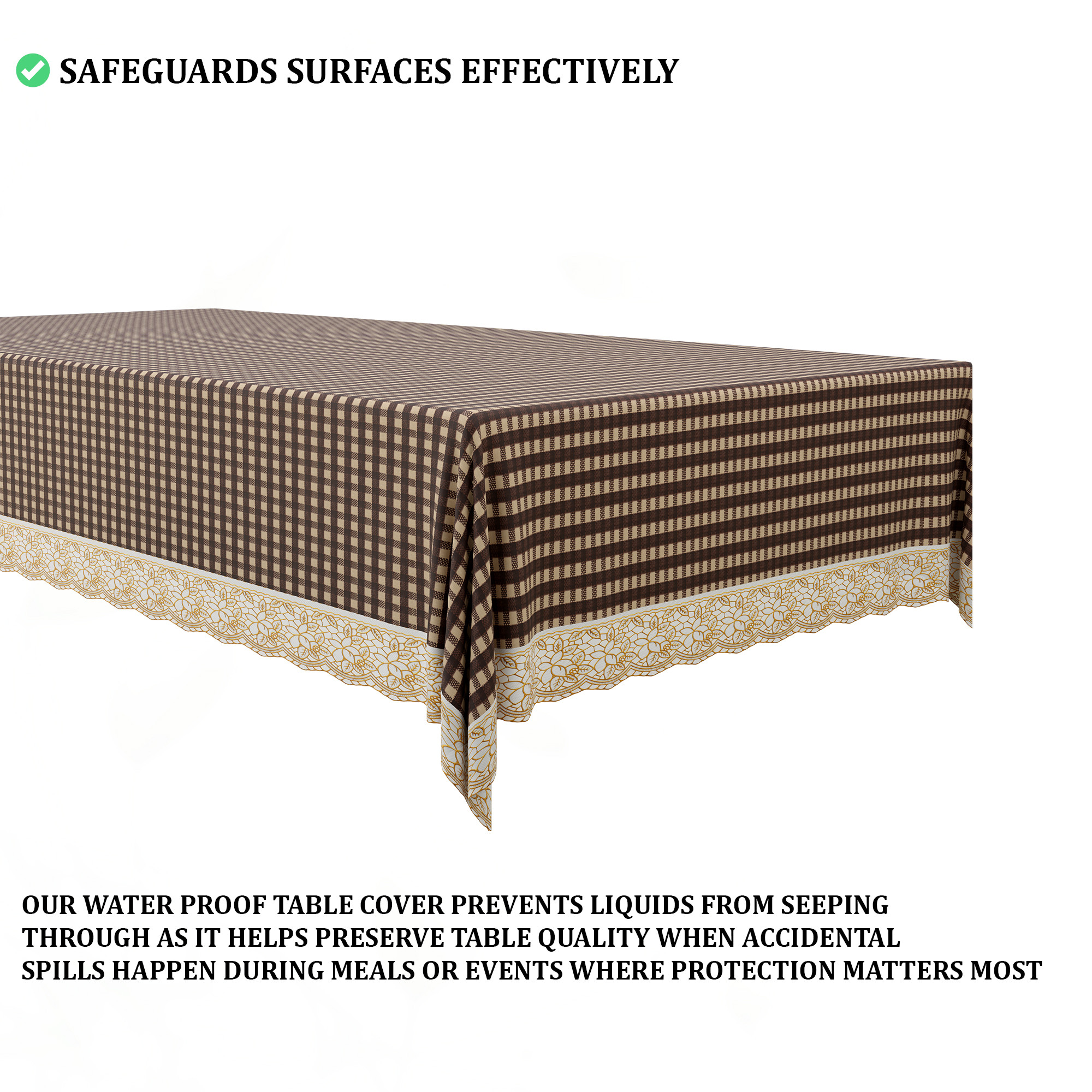 Kuber Industries 60x108 Inches PVC Dining Table Cover 8 Seater  Waterproof  Dustproof Table Protector Cloth For Home  Restaurant  Barik Check Print - Brown