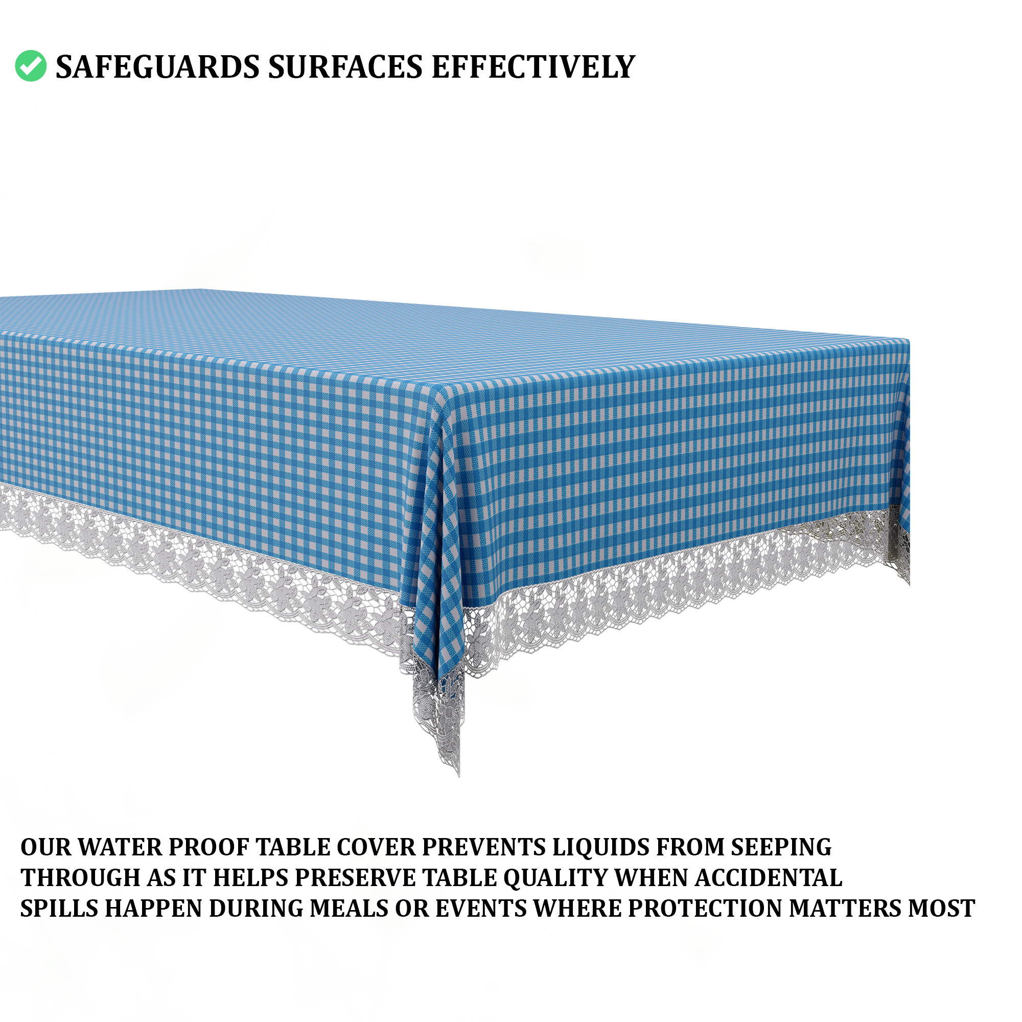 Kuber Industries 60x108 Inches PVC Dining Table Cover 8 Seater  Waterproof  Dustproof Table Protector Cloth For Home  Restaurant  Barik Check Print - Blue