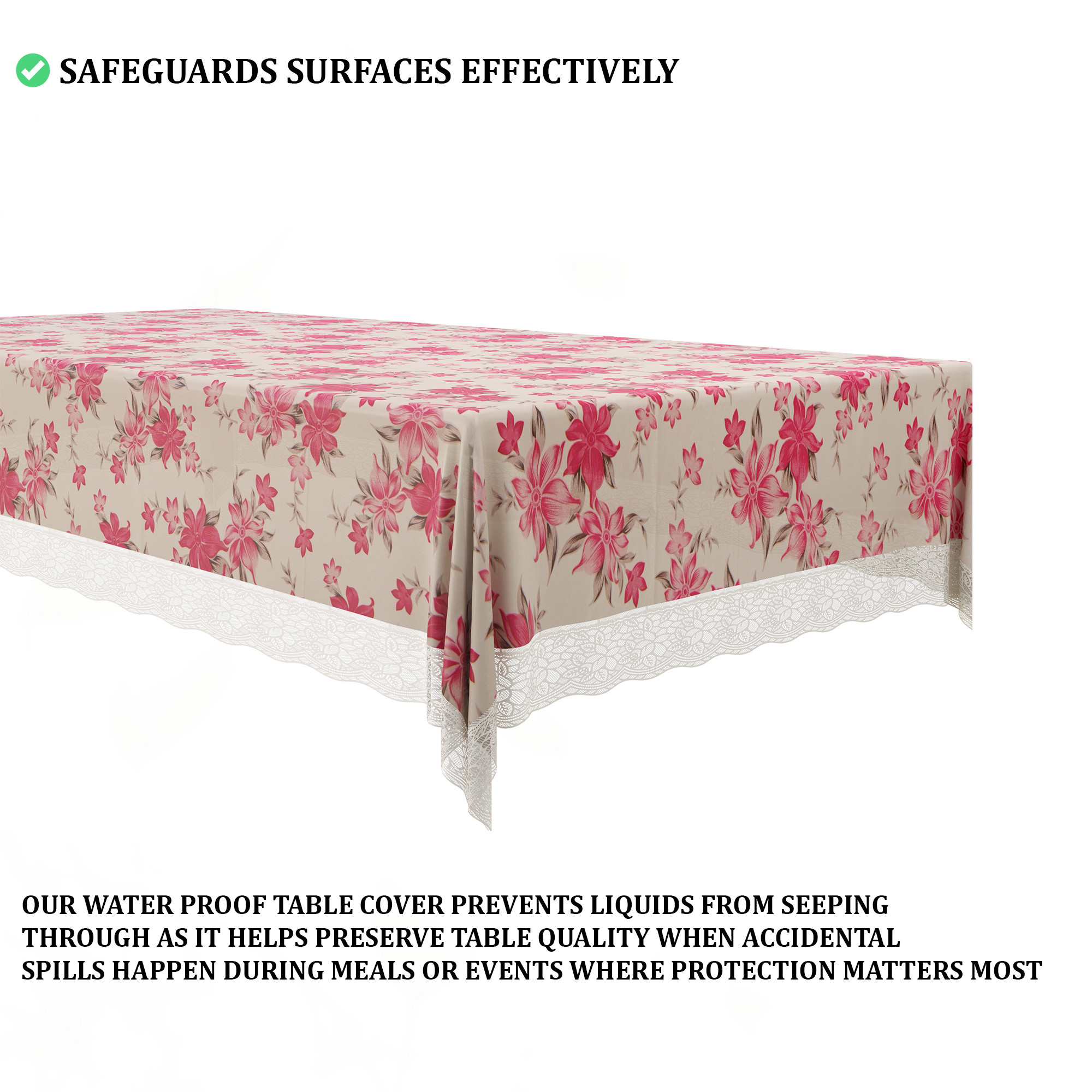 Kuber Industries 60x108 Inches PVC Dining Table Cover 8 Seater  Waterproof  Dustproof Table Protector Cloth For Home  Restaurant  Barik Flower Print - Cream  Pink